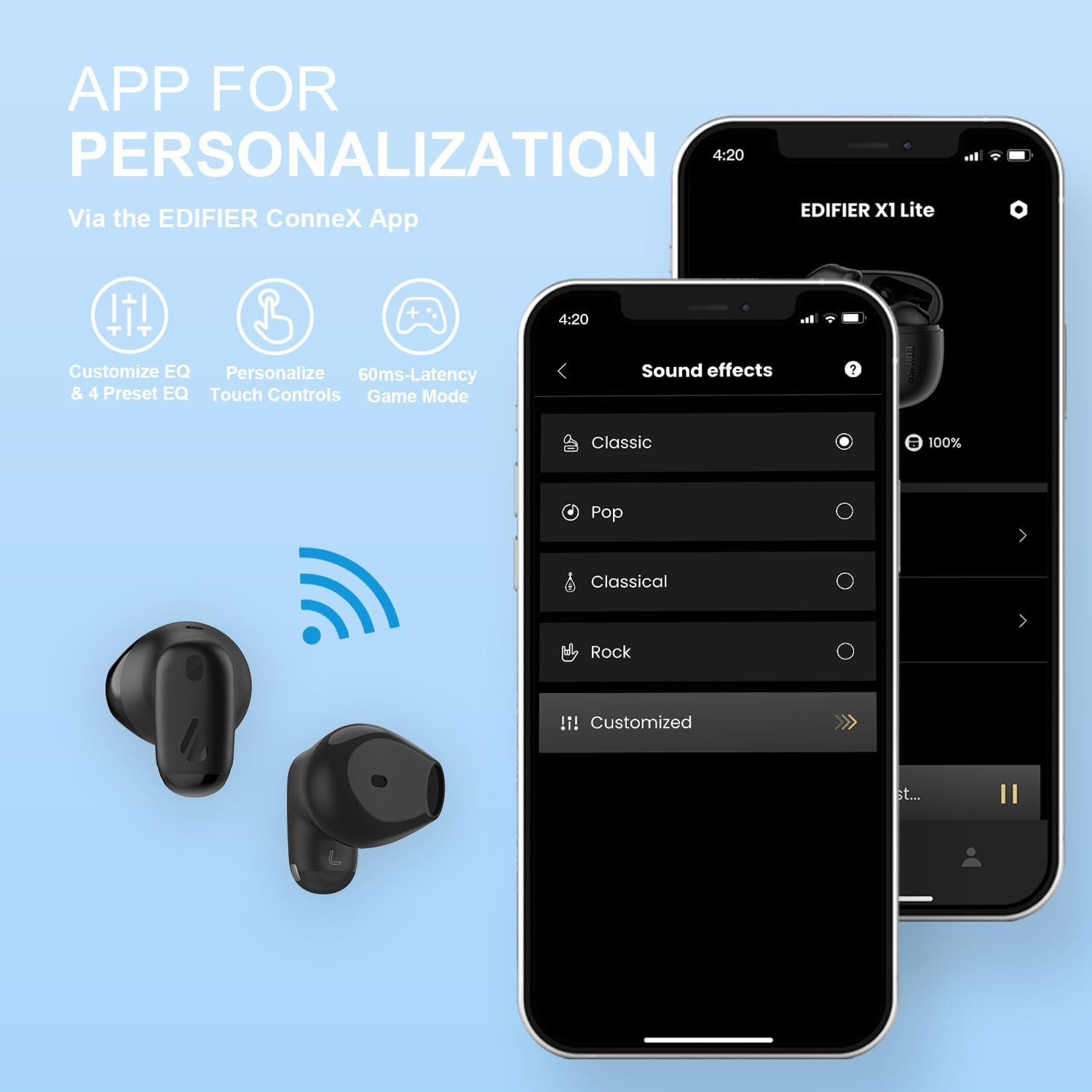 Edifier X1 Lite Mini Wireless Earbuds Bluetooth 5.4 Earphones, in Ear Headphones with 2 ENC Microphone, 26H Playtime, Fast Charge, Custom EQ, IP54 Waterproof Ear Buds - White image number 2