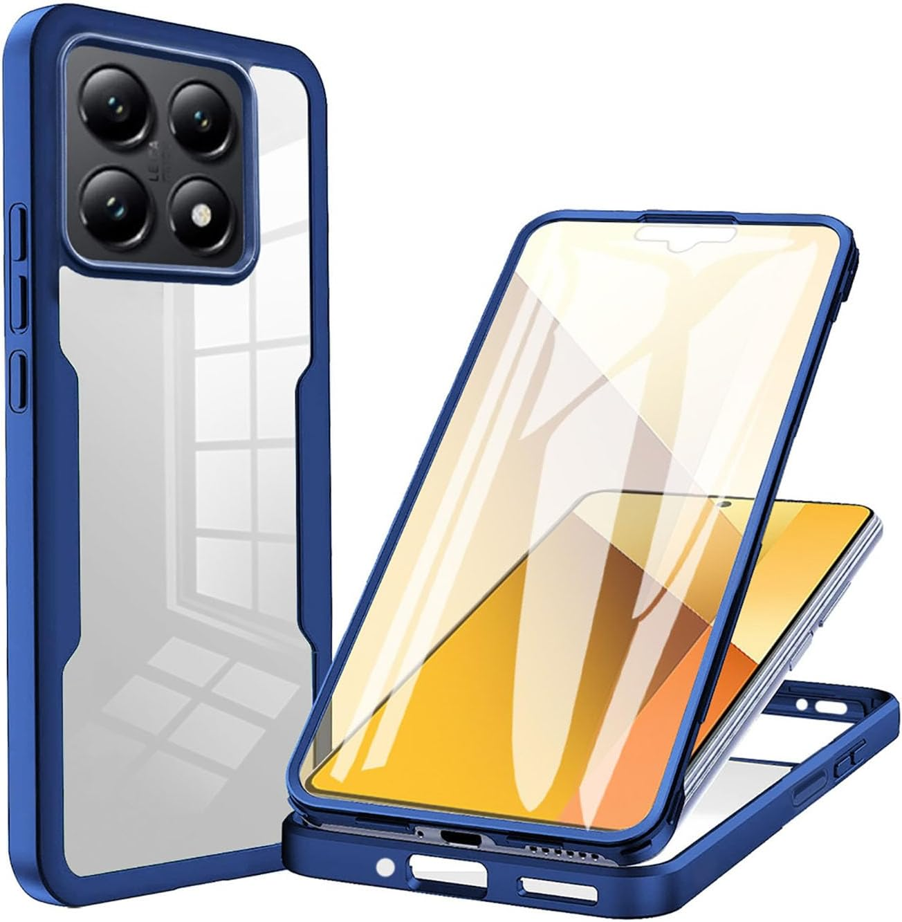 BORYA Silicone Case for Xiaomi 14T Pro 5G, Premium PC + TPU Mobile Phone Case, Soft Ultra Thin Shockproof Transparent Protective Case [Built-In Screen Protector], Blue