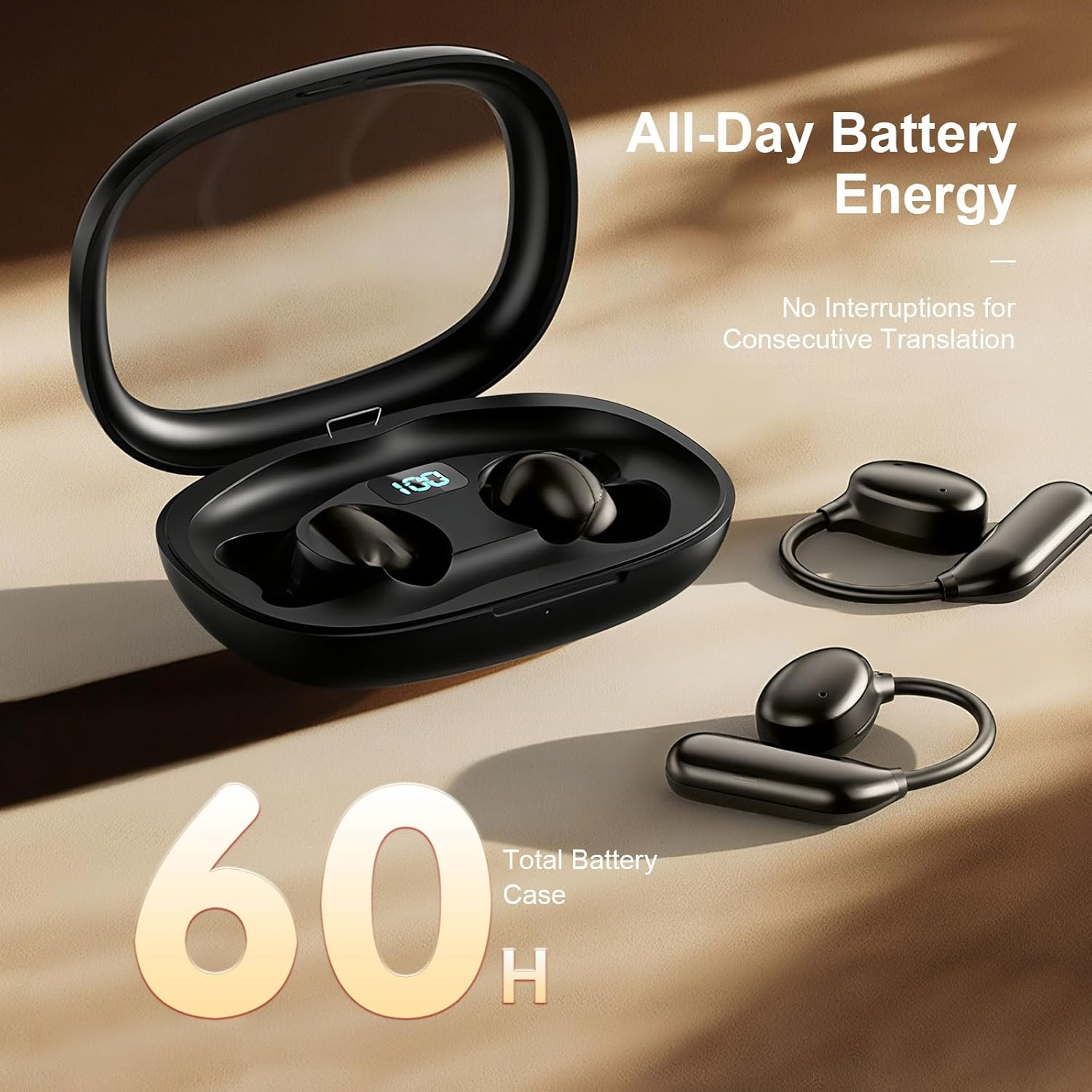 AI Translation Earbuds Real Time, 3-In-1 Translator Earbuds 144 Foreign Languages & Accents, Audifonos Traductores Ingl&eacute;s Espa&ntilde;ol,Open Ear Wireless Headphones with Charging Case Fit Ios image number 3