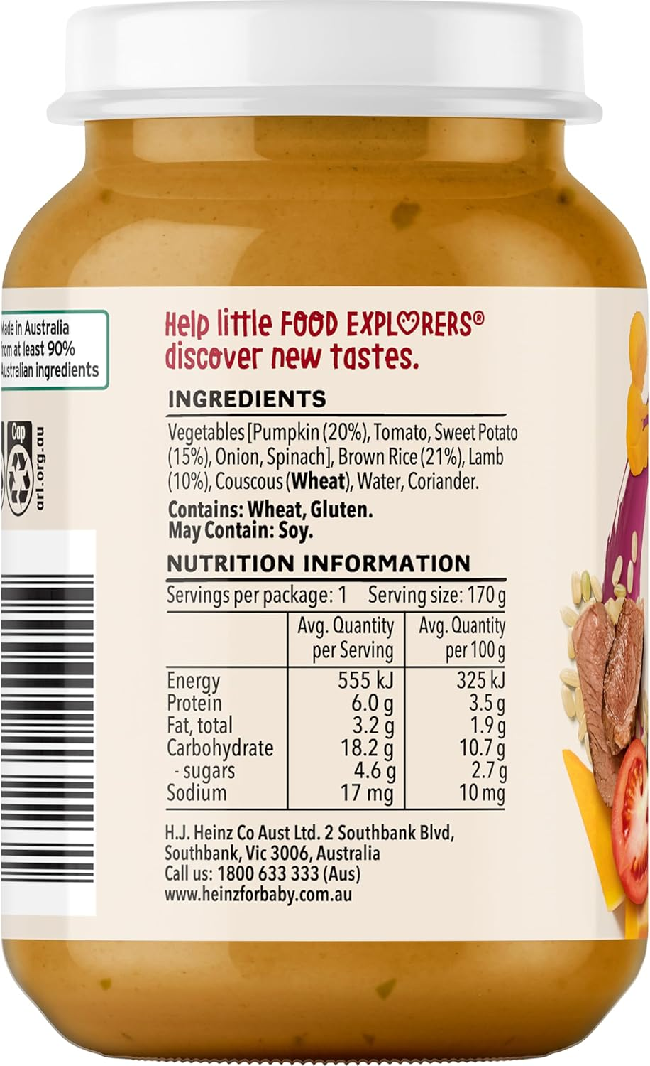 Heinz 6+ Months Lamb, Pumpkin and Sweet Potato Jar Heinz for Baby Food Jar No Artificial Flavours, No Preservatives, No Added Colours 170G (Pack of 6) image number 5