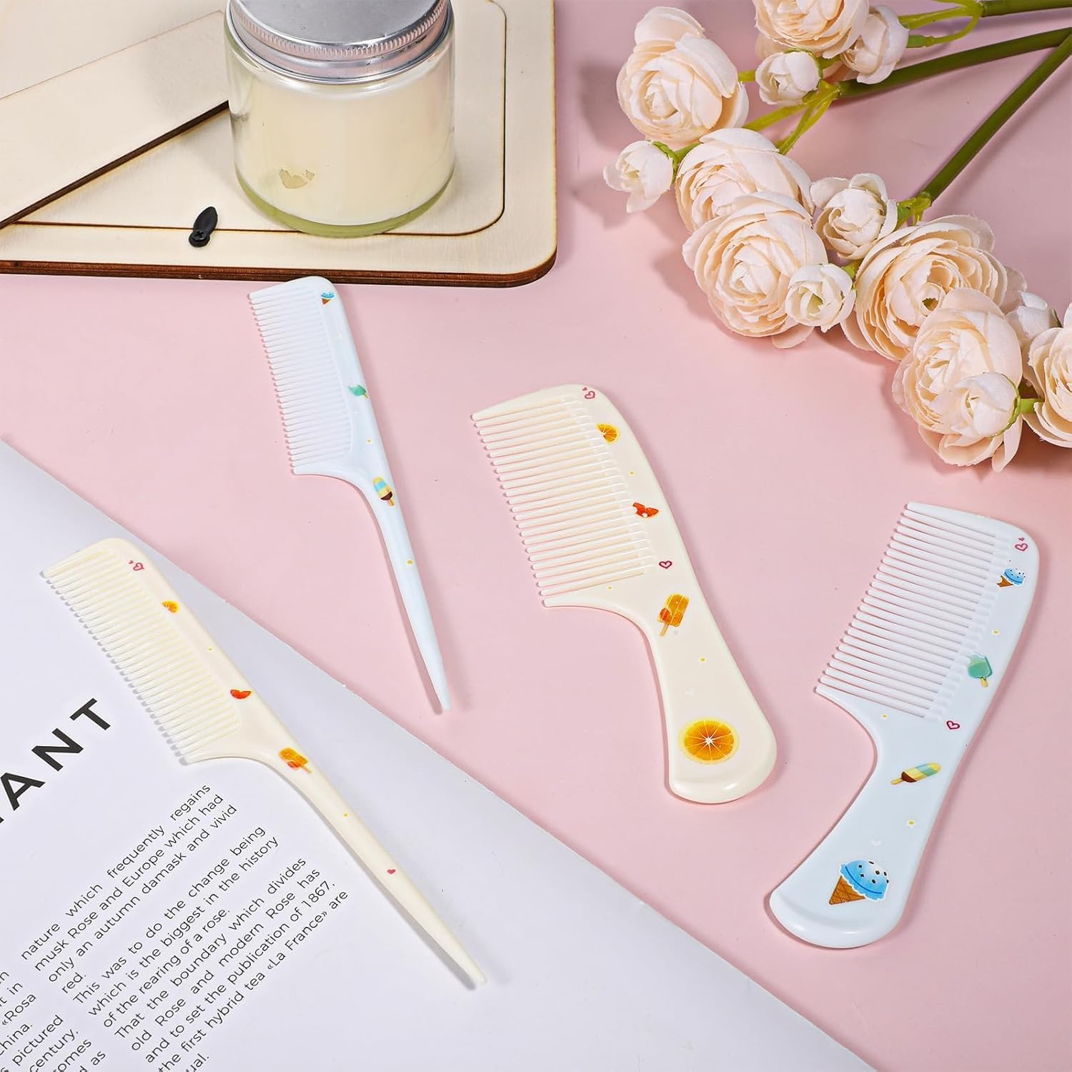 Girls Boys Hair Brush Kids Hairs Brushes Set Fashion Kids Hair Brushes Plastic Fine Tooth Rat Tail Combs for Girls Curly Straight Long Hairs, (Blue,Yellow) 4 Pcs image number 3