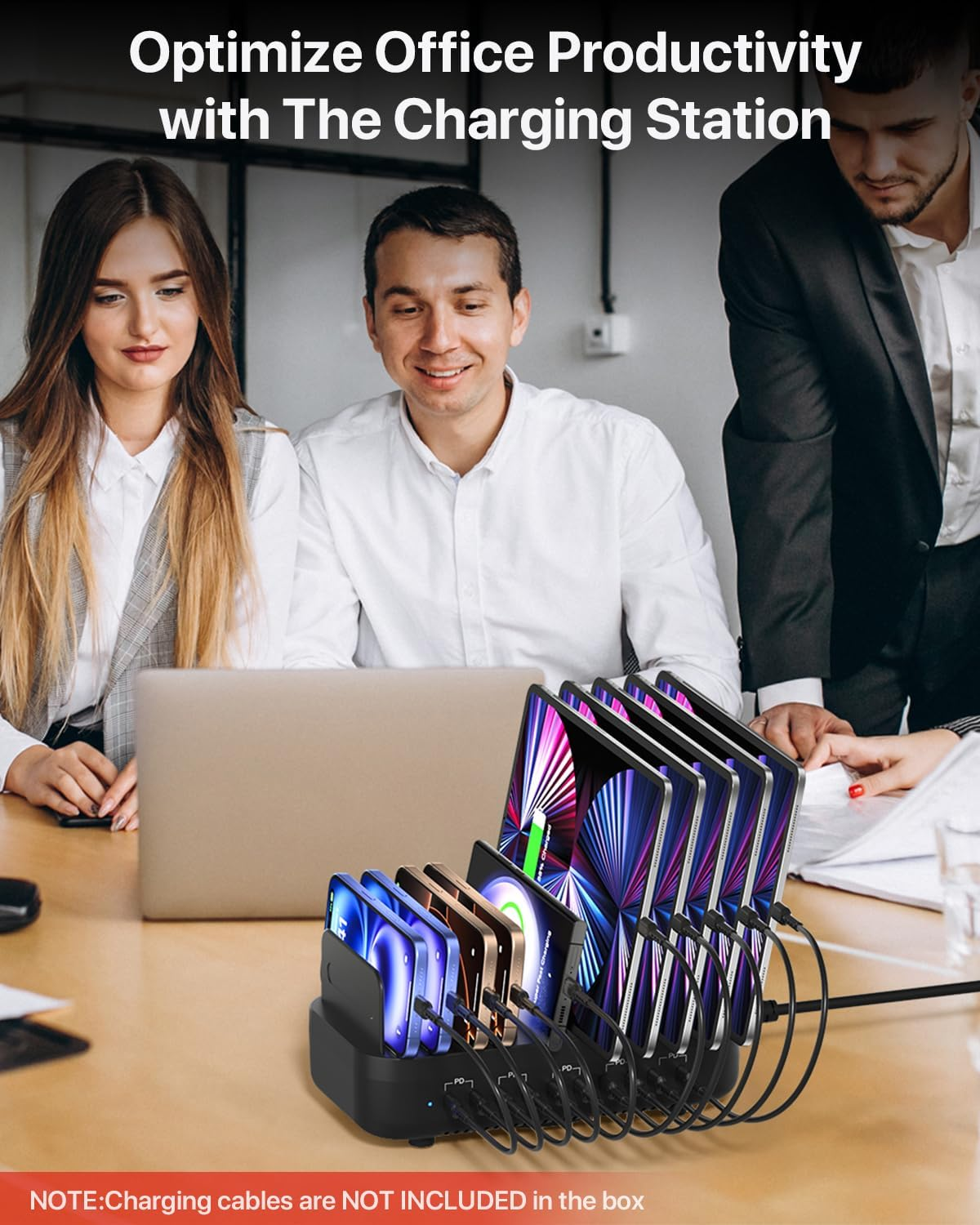 Soopii USB C Multi Charging Station,100W 10-Port Type C Fast Charger Station for Multiple Devices with Adjustable Dividers, Charger Organizer Compatible with Phone, Tablet,Kindle and More(Black) image number 4