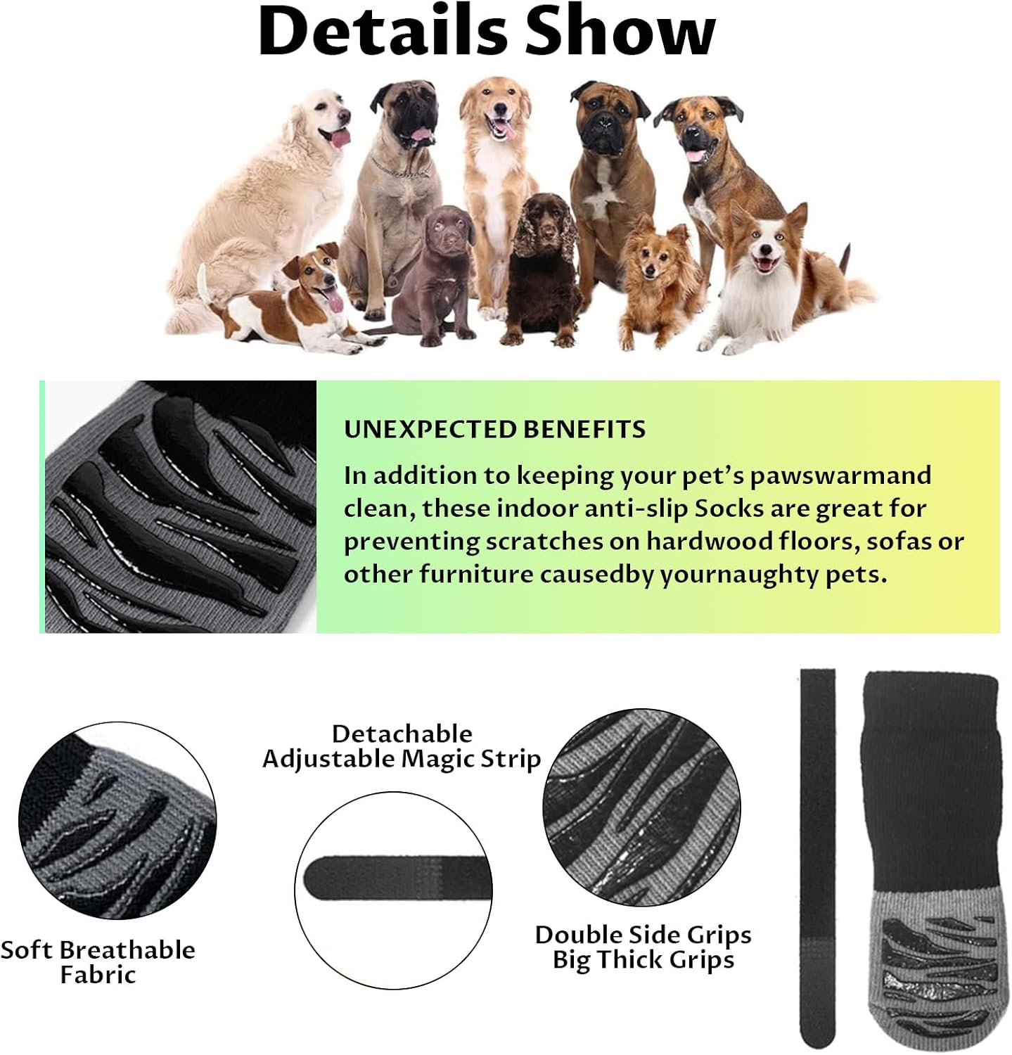 Velmoriah Dog Socks to Prevent Licking Paws, Non-Slip Dog Socks for Hardwood Floors, Comfortable Paw Protectors Dog Booties Shoes for Hot Pavement and Winter (S) image number 6