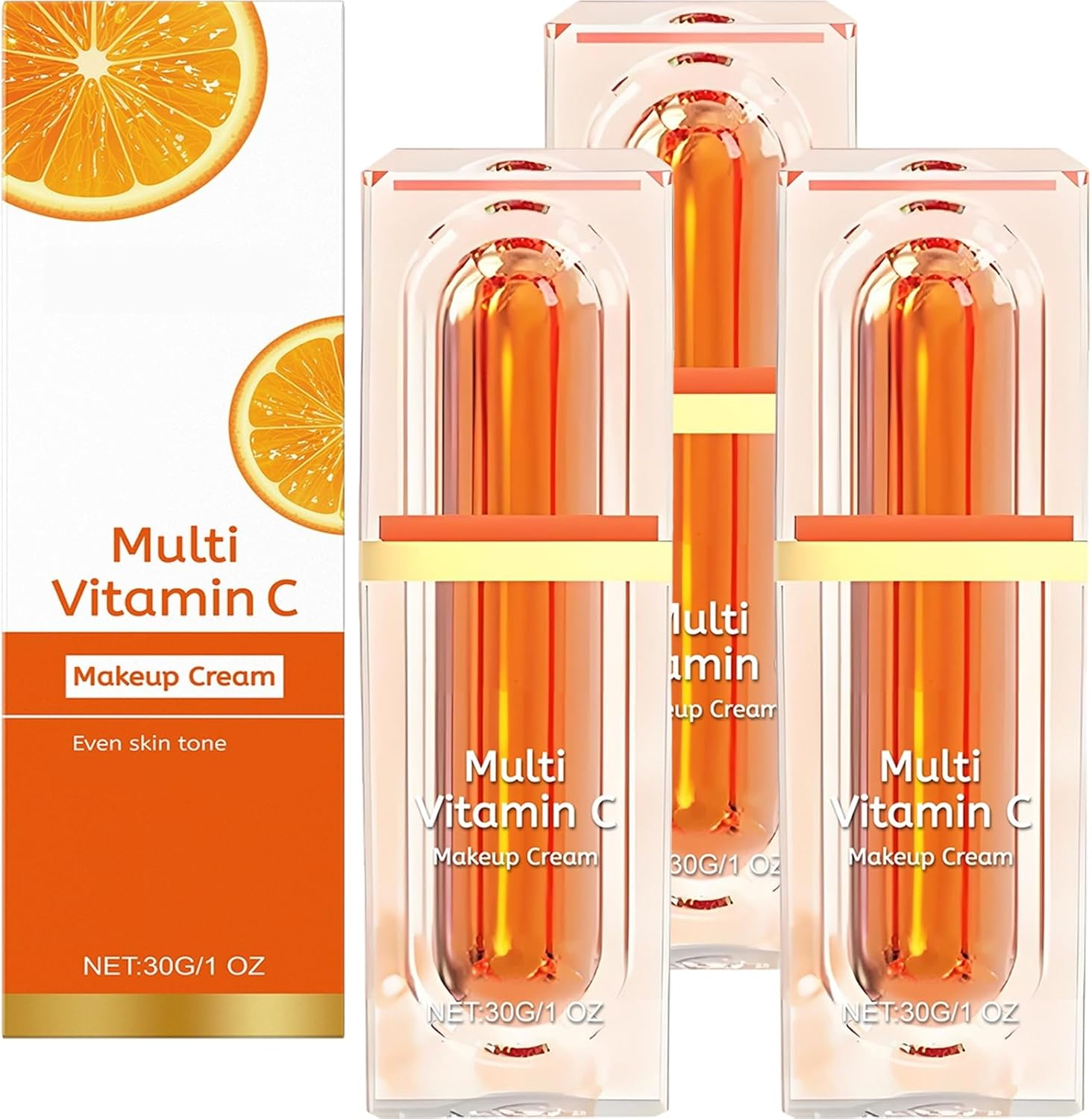 Japanese Vitamin C Tone-Up Cream, Multi-Vc Brightening Moisturiser, Lightweight Makeup Base with Hydrating Concealer, for All Skin Types, Daily Use, Natural Glow (1Pcs)