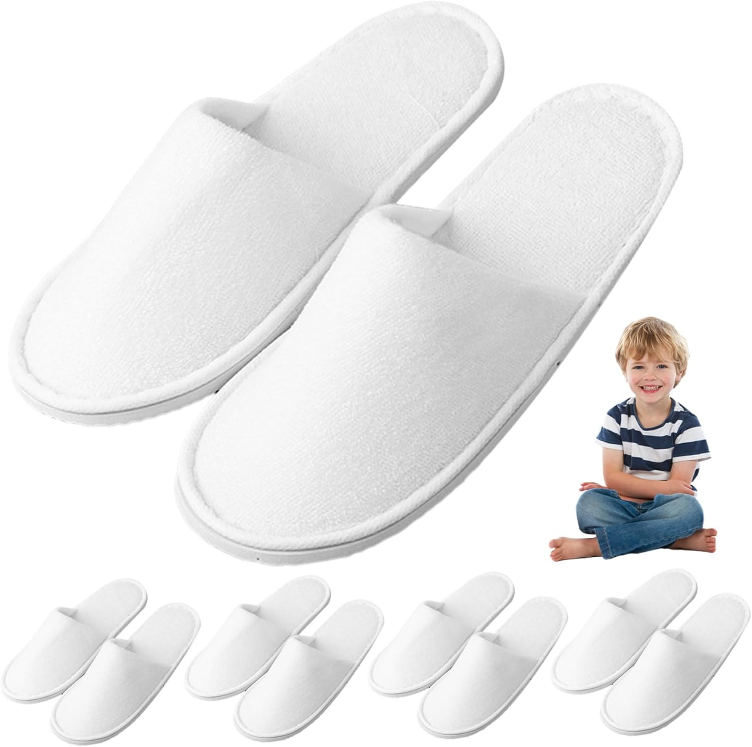 Spa Slippers 5 Pairs of Disposable Slippers for Kids, Breathable & Non-Slip Room for Hotels, Travel & Home, Towel for Children image number 2