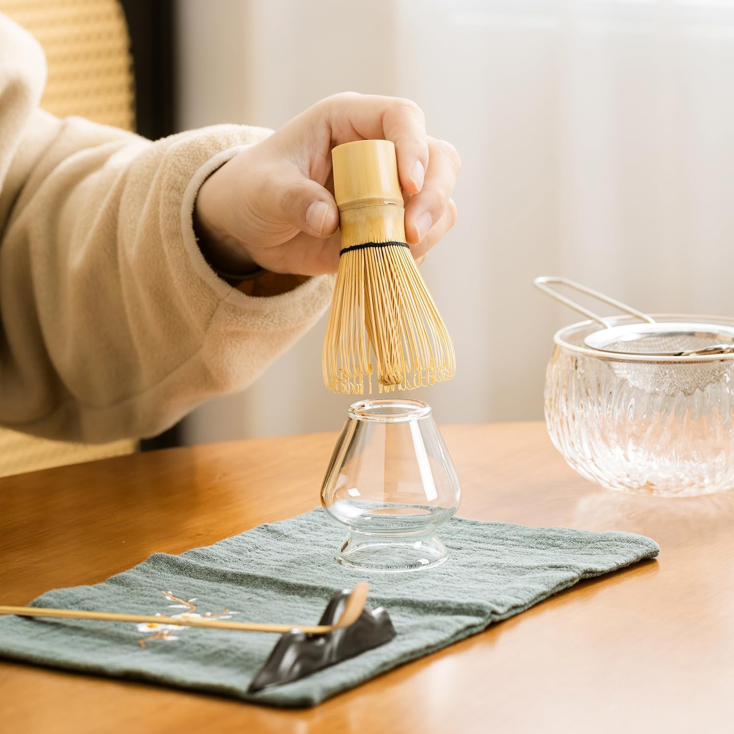 Matcha Whisk Set 7 Piece Japanese Home Use Glass Transparent Set for Home Do-It-Yourself Matcha Tea, Coffee Drinks, Kitchen Helper for Friends and Family image number 2
