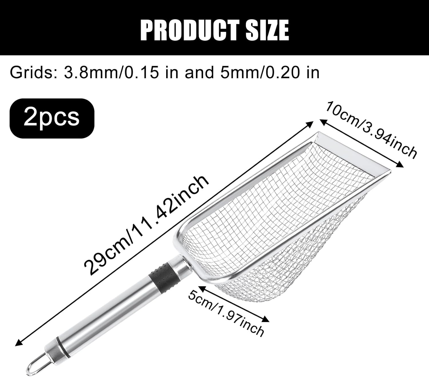 2Pcs Gardening Sifters, 5 & 3.8Mm Grids Stainless Steel Sand Compost Sifter with Handle Gardening Supplies Perfect for Sand Rocks Dirt Compost image number 2