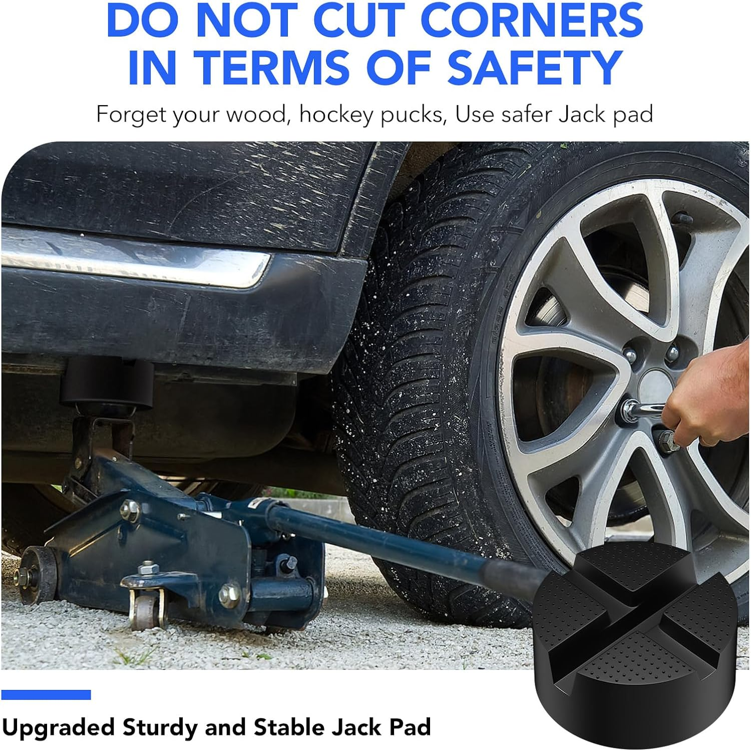 Suewort Upgraded Pinch Weld Jack Pad, Two Depths X-Grooves Floor Jack, Easily Fit Different Cars, Thicker Sturdy and Grippy Rubber Pad to Protect You and Your Car, 3.9 X 3.9 X 1.8 In