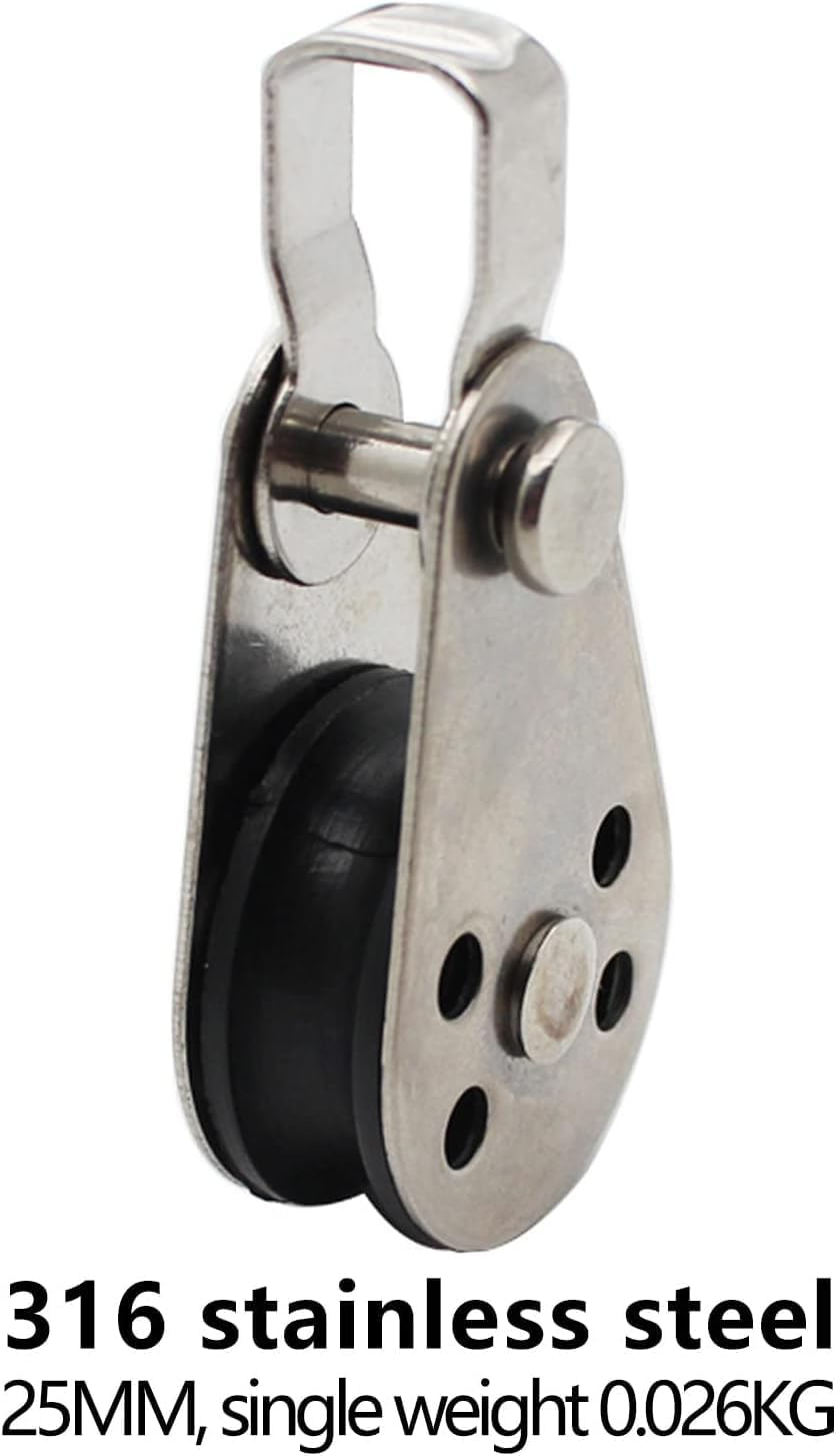4Pcs Stainless Steel Marine Pulley, Pulley Blocks Rope Runner Kayak Pulley Single Pulley Bearing Block Rope Runner Universal Kayak Boat Parts Accessories for Most 0.08"/2Mm to 0.32"/8Mm Diameter Rope image number 3