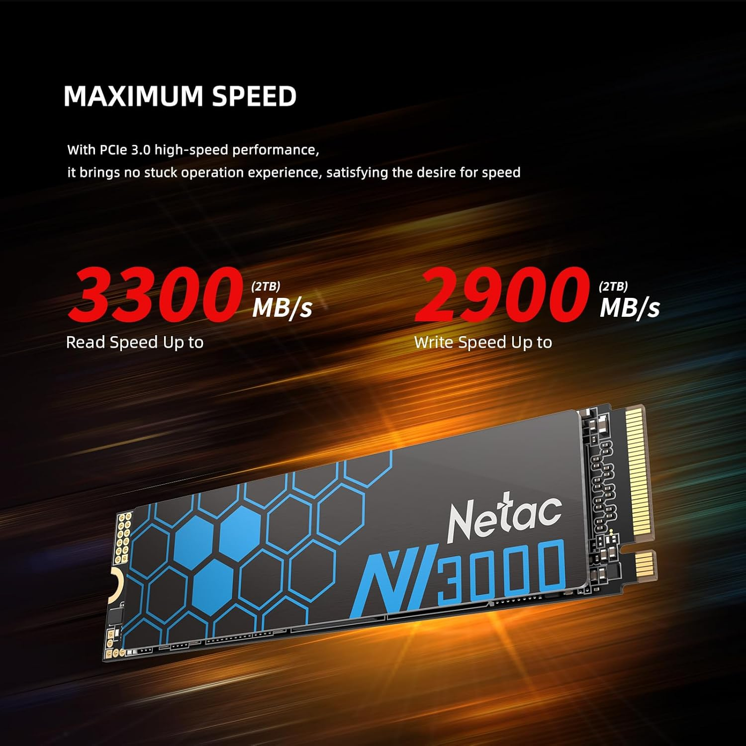 Netac 500GB NV3000 M.2 Nvme SSD, M.2 2280, Pcie Gen3.0X4 NVME1.4, 3D NAND, R/W 3100/2100 Mb/S, 200K/190K IOPS Silence Low Power Consumption Vibration Resistance Impact Resistance image number 2