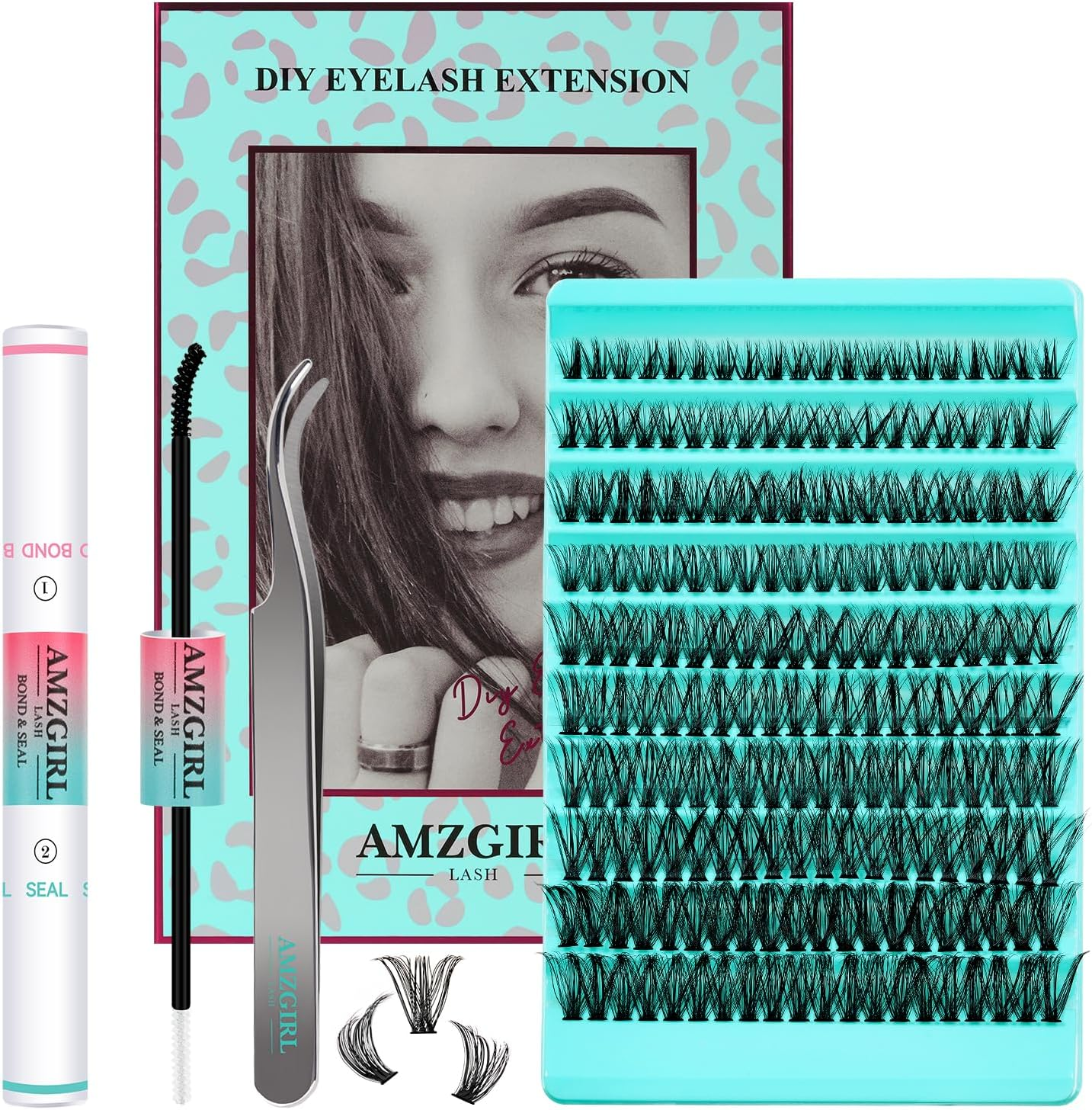 Lash Clusters Kit Lash Extension Kit 200Pcs Individual 30D Eyelash Extension Diy D Curl Cluster Lashes Kit with Cluster Lashes Wispy,Waterproof Lash Bond and Seal,Eyelash Extension Tweezers image number 1