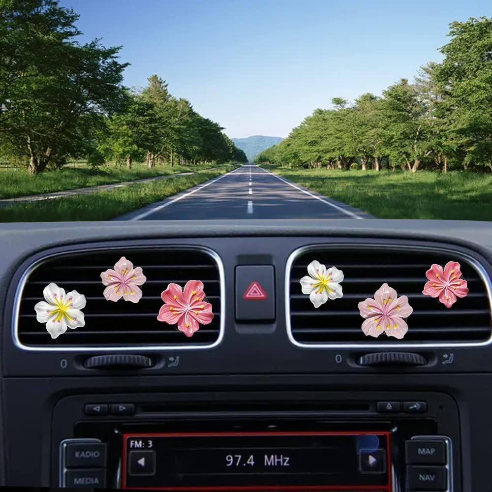 Cute Car Air Fresheners Vent Clips 6 PCS, Flower Air Vent Clips Pink Car Accessories Interior Aesthetic Women Automobile Air Conditioning Vents Decorations image number 1