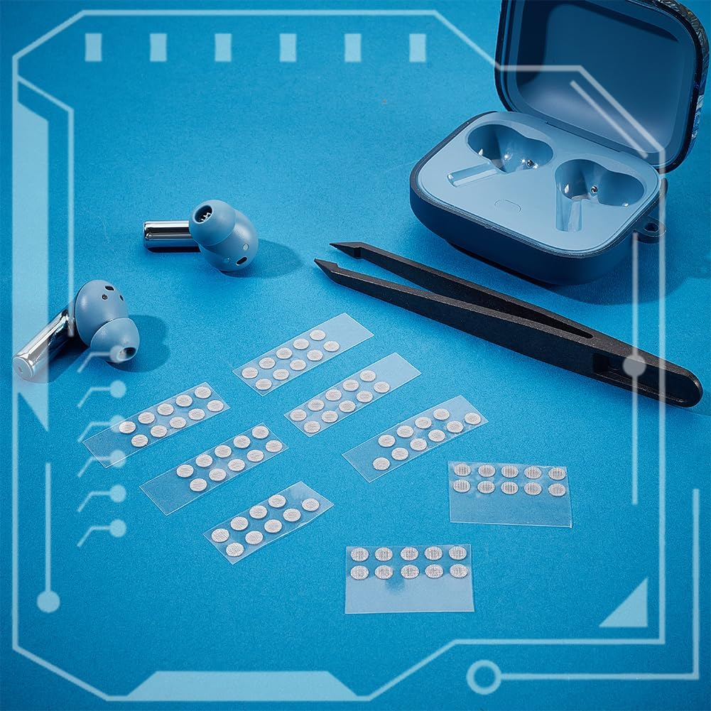 OLYCRAFT 80Pcs 4Mm Earbuds Filters Earphone Filter Mesh Silver Earphone Protective Filters Nylon Screen Earbud Filters with 1Pc Anti-Static Beading Tweezer for In-Ear Headphone Mesh Replacement image number 2