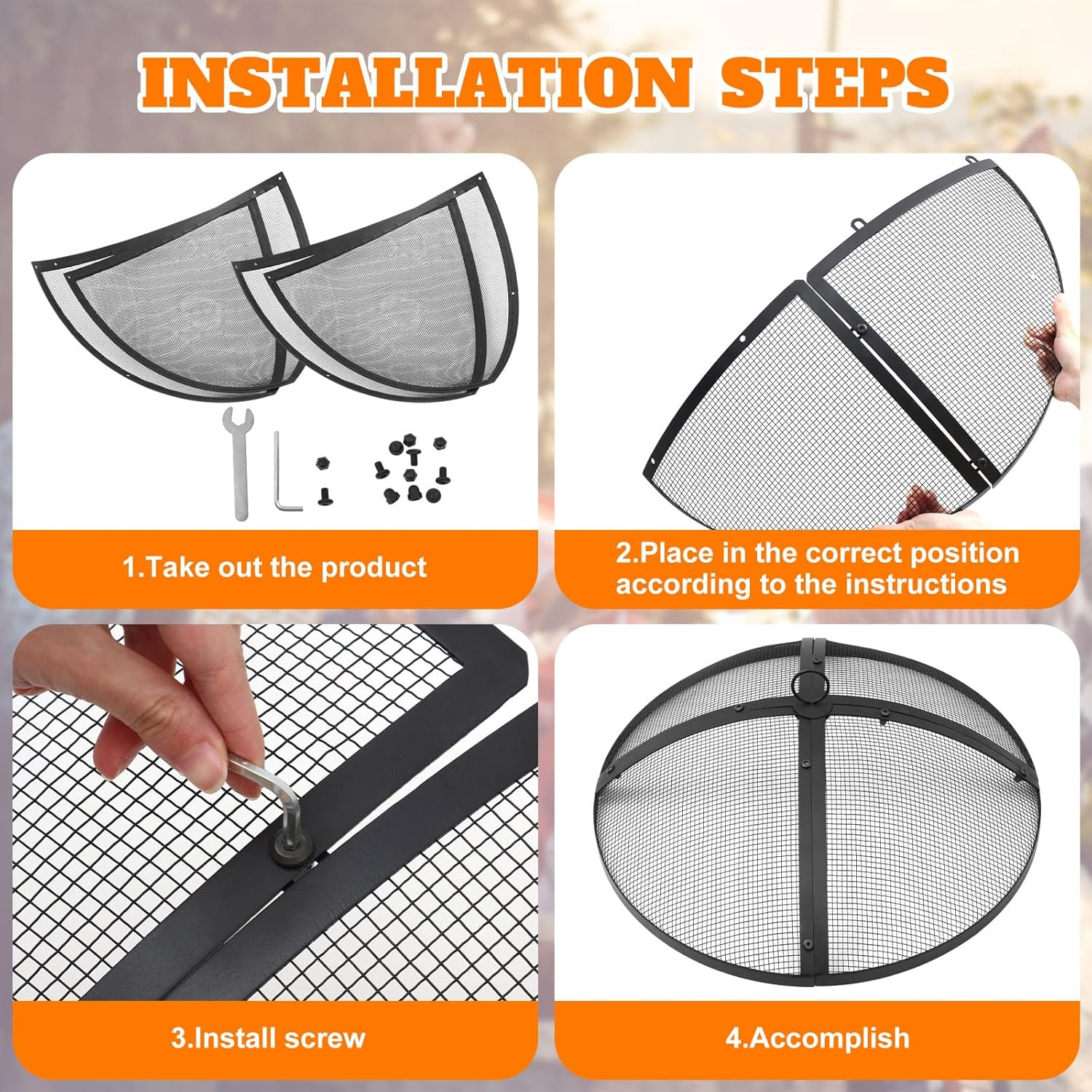 Suzile 22 Inch Heavy Duty Fire Pit Spark Screen round Mesh Fire Pit Cover Fire Pit Lid Fire Pit Mesh Screen with Handle and Lifter Tool for Outdoor Firepit Stove Fireplace (Black) image number 6