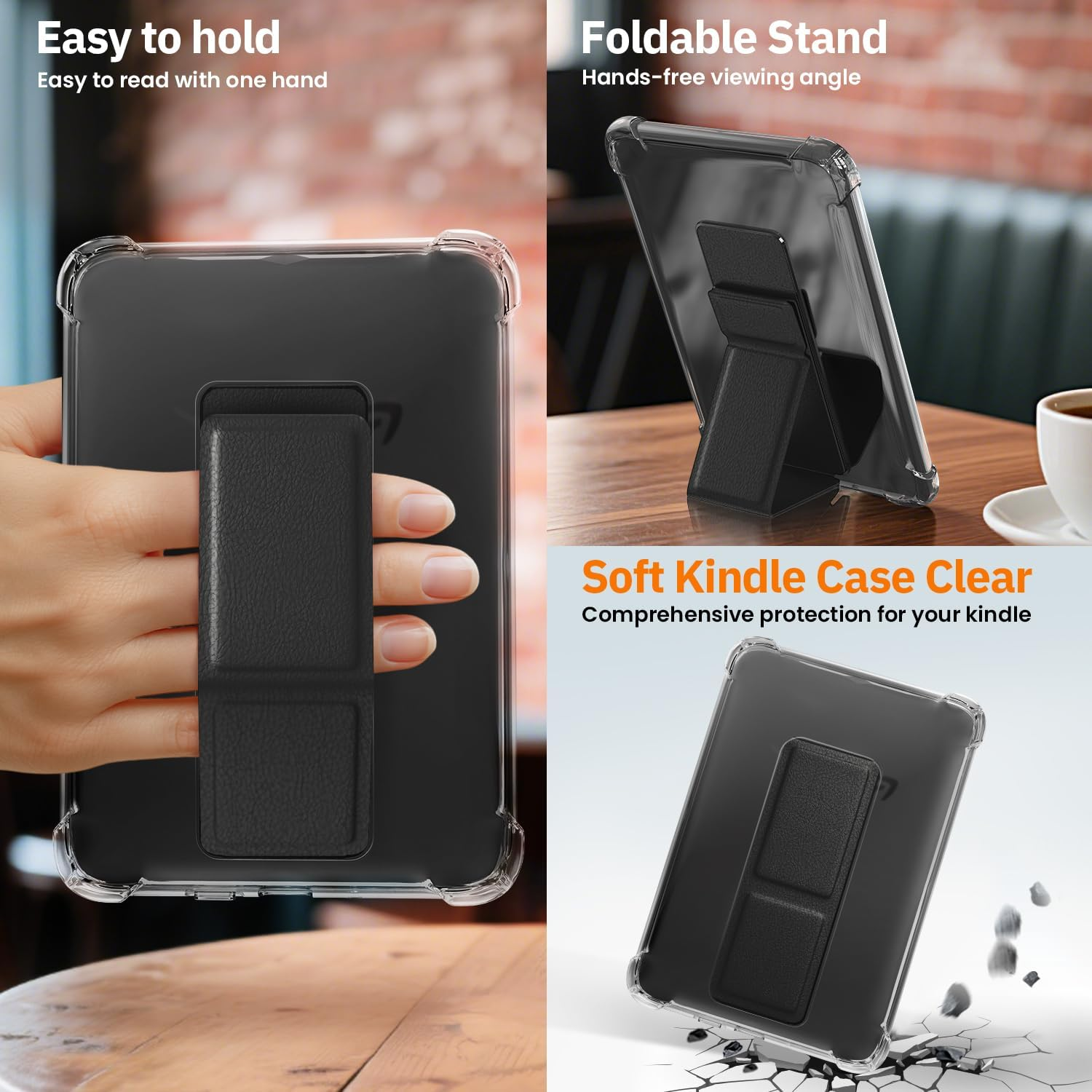 YAVIV Kindle Case for 11Th Gen 2024/2022 &ndash; Slim Clear Silicone Cover with Stand, Shockproof Soft TPU Protective Shell for 6" Kindle E-Reader, Clear Black - Clear Green image number 6