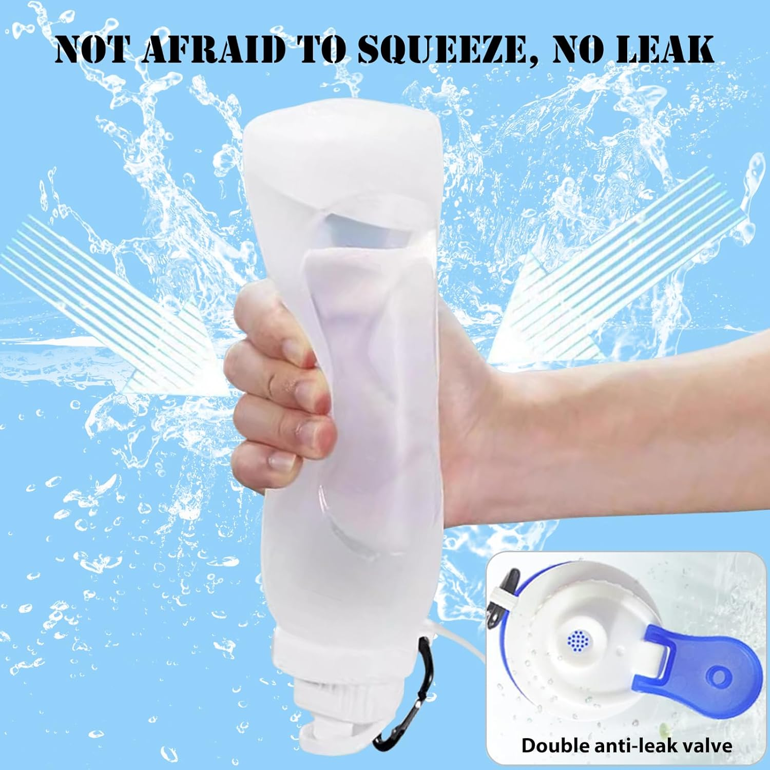 RUNGOS Collapsible Water Bottle for Travel Essentials [Double Lock Cap Leak Proof] [Half Transparent] BPA Free Silicone, Rollable Foldable Water Bottle with Clip for Backpack Outdoor Hiking Riding Etc image number 4