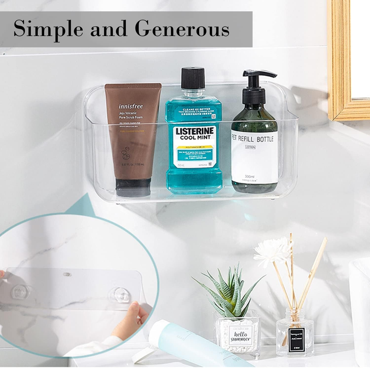 Acrylic Adhesive Wall Mounted Bathroom Organiser, Shower Caddy without Drilling, Automatic Draining Sink Caddy for Kitchen, Bathroom, Laundry, Camper, Utility Room, Shower Organiser, Shelves image number 2