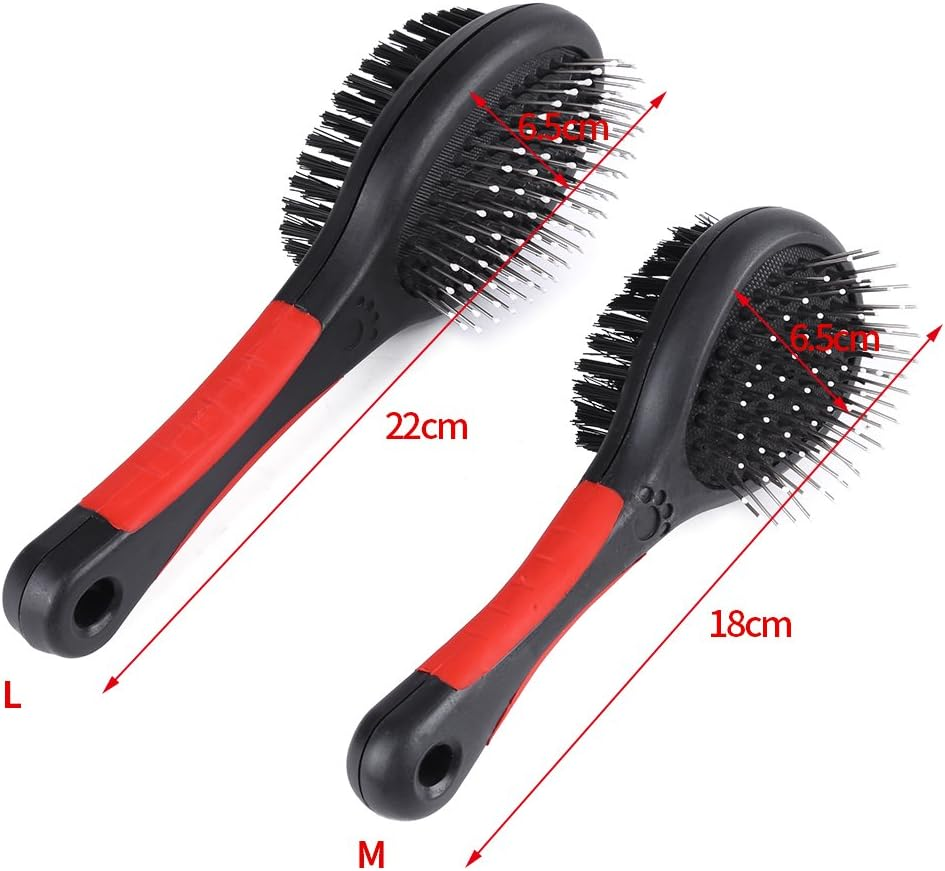 Dog Brush Cat Pet Grooming Comb 2 in 1 Double Sided Pin Cleans for Pets Shedding and Dirt Suitable for Long Medium Thick Short Hair Pet(M)