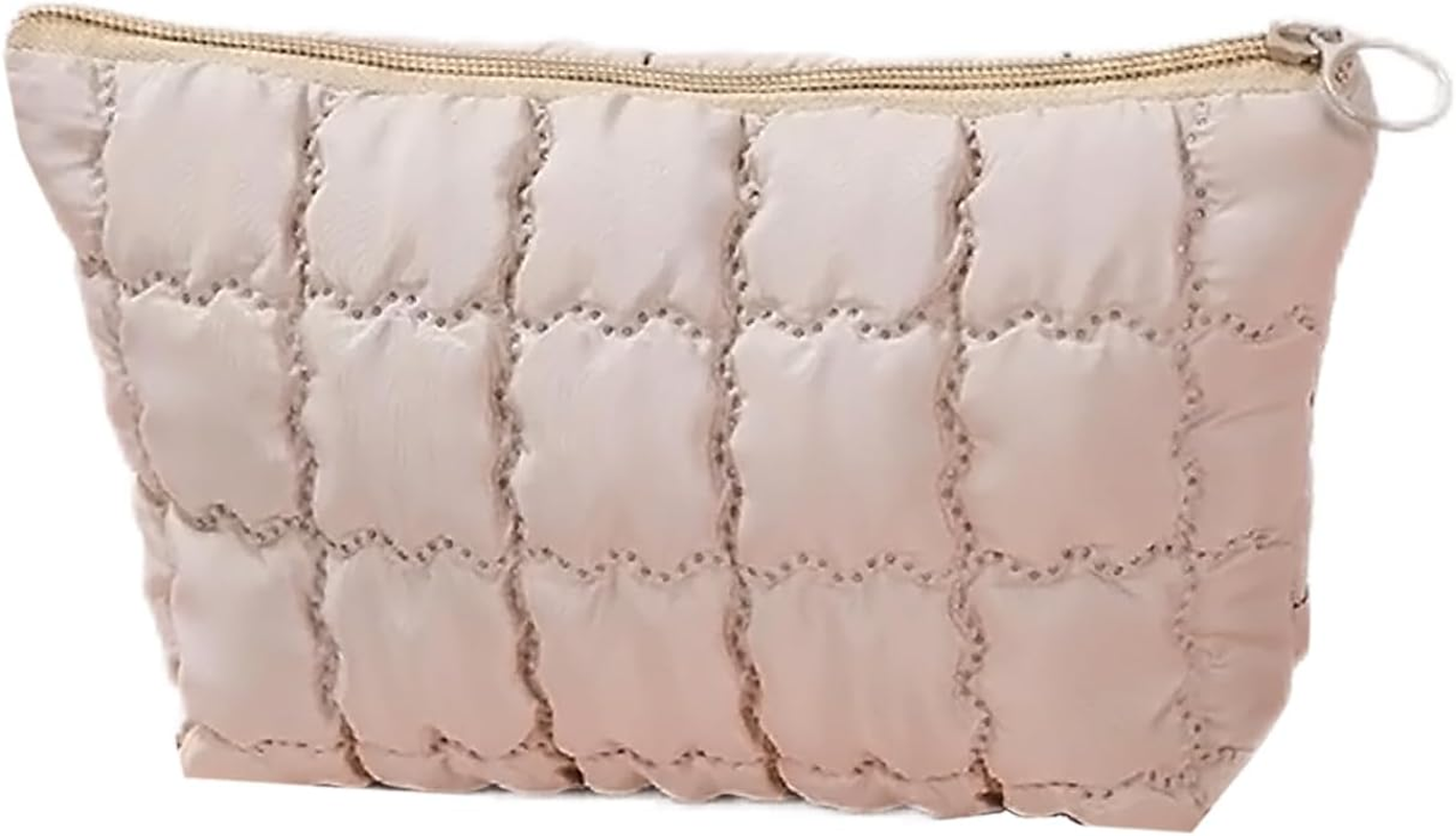 Puffy Makeup Bag Quilted Makeup Bag Cute Checkered Cosmetic Bag for Women Travel Toiletry Bag Puffer Makeup Pouch Puffy Purse Pouch Preppy Makeup Organizer Pencil Case with Zipper(Black)