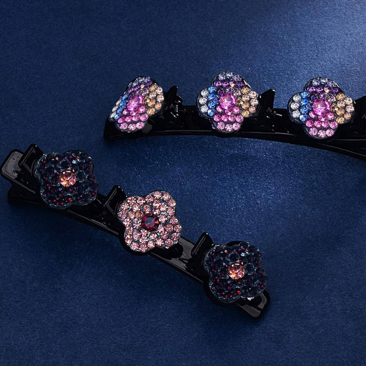 Pack of 4 Sparkling Crystal Stone Braided Hair Clips, Shiny Rhinestone Hair Clip, Elegant Hair Styling Clips, Hair Clips Women, Hummingbird Hair Clip with Crystal Flower for Women Girls (B)