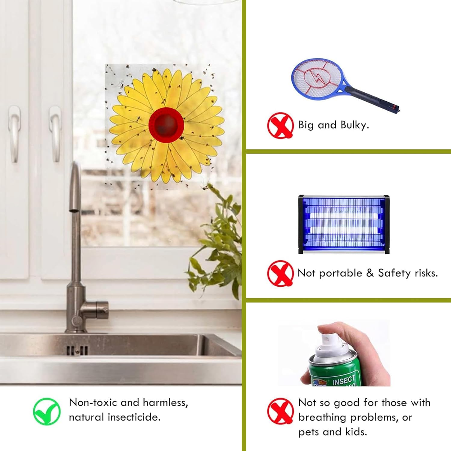 Zalizr 15 Pack Window Fly Paper, Indoor Sticky Fly Tape, Plant Gnat Bug Traps, Sunflower Decoration Design for Fruit Flies, Moths, Mosquitoes - Yellow image number 2