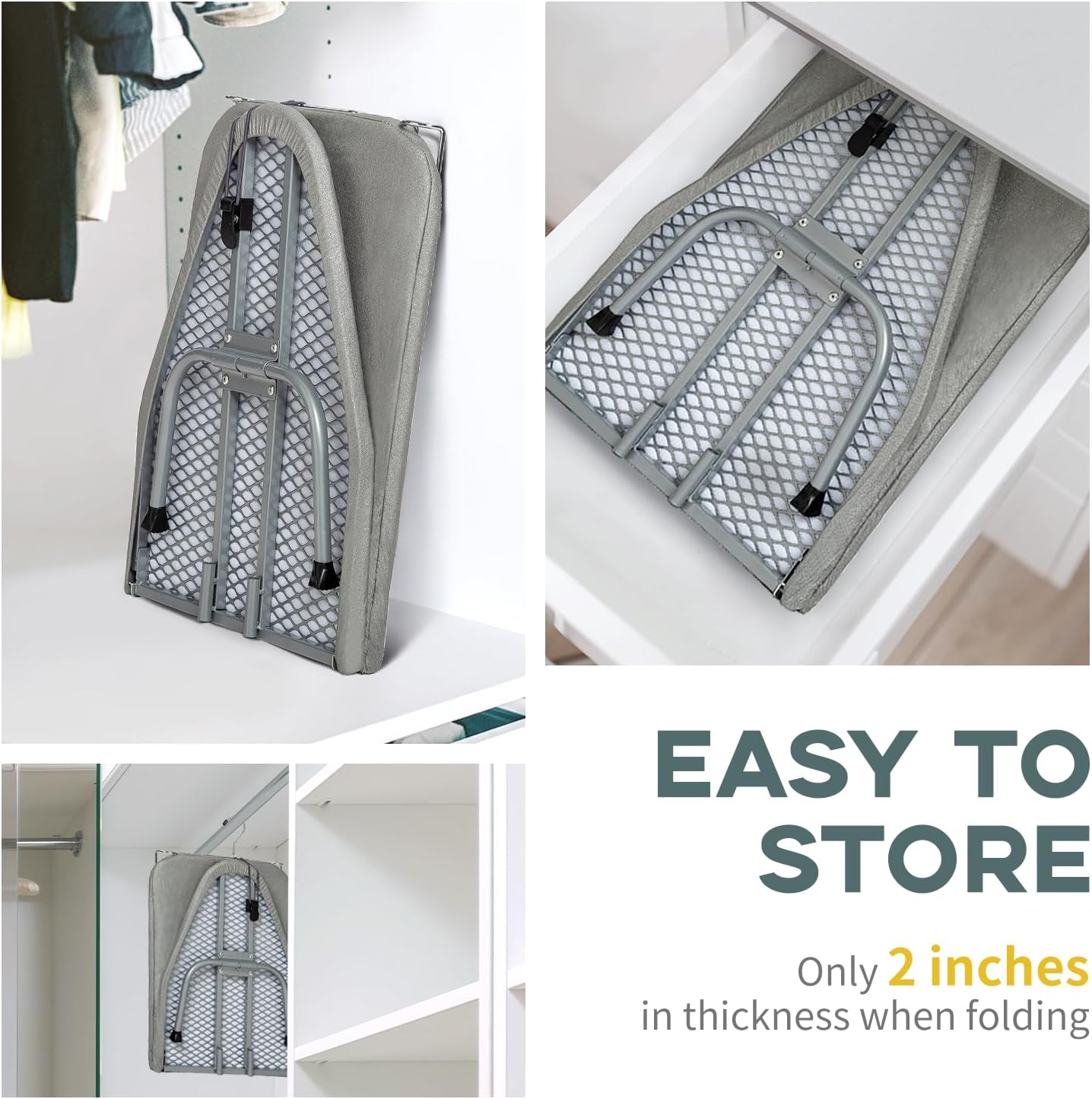 Metal Foldable Tabletop Ironing Board with Iron Rest, Portable Ironing Board Small with Heat Resistant Cotton Cover, RAINHOL Mini Iron Board for Small Space and Travel, 31"X12", Gray image number 5