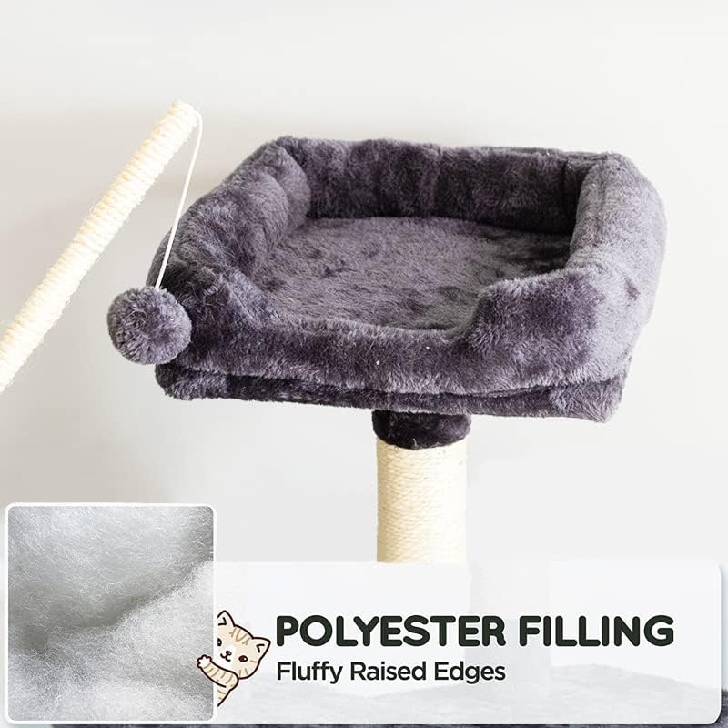 UPET Cat Tree 155Cm Luxury Cat Tower with Scratching Posts Board Multi-Level Houses Prech for Indoor Cats Heavy Duty Cat Cage Condo Shelves for Kittens Pet Play House Furniture（Dark Grey）