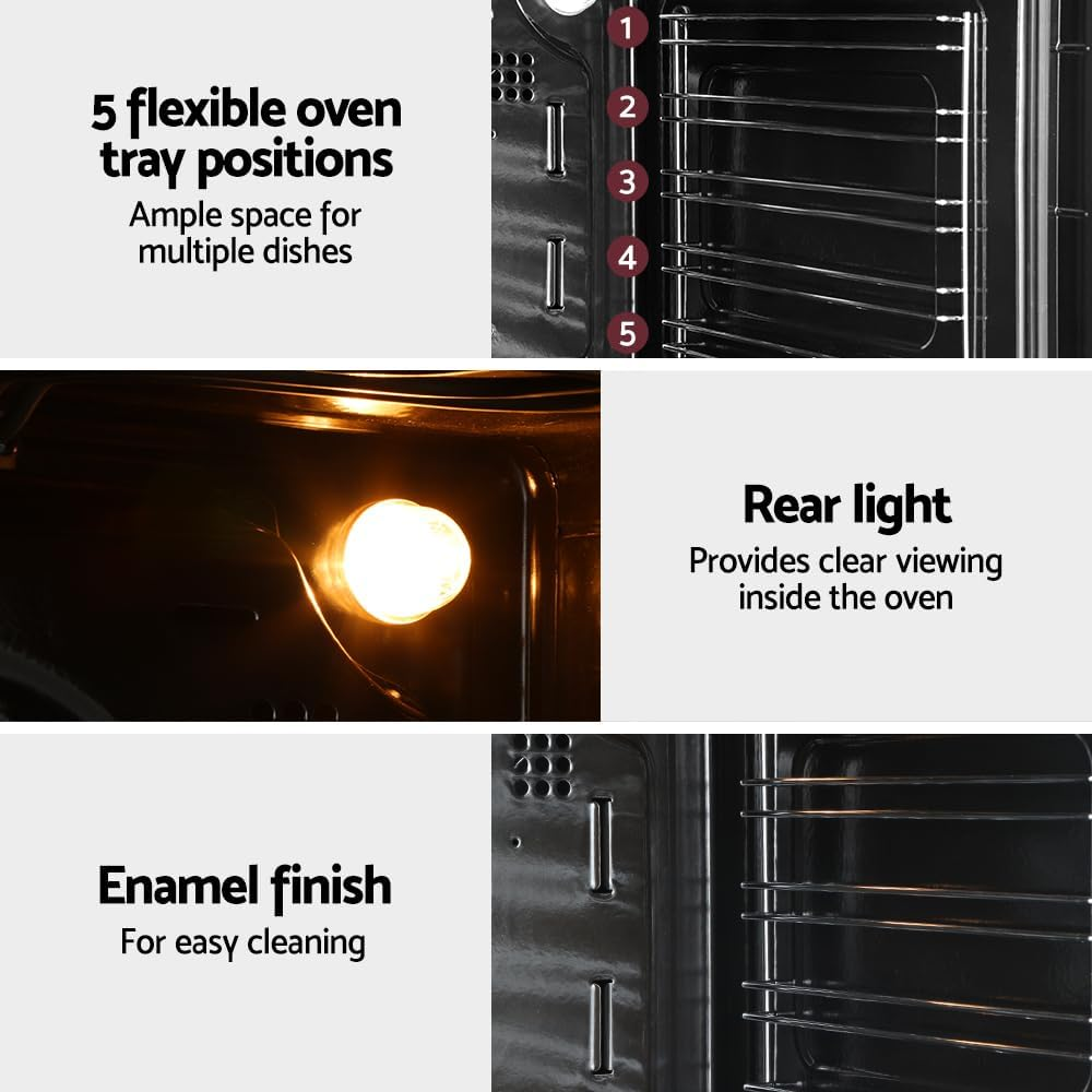 Devanti Electric Built in Wall Oven 80L Convection Grill Ovens Stainless Steel image number 5