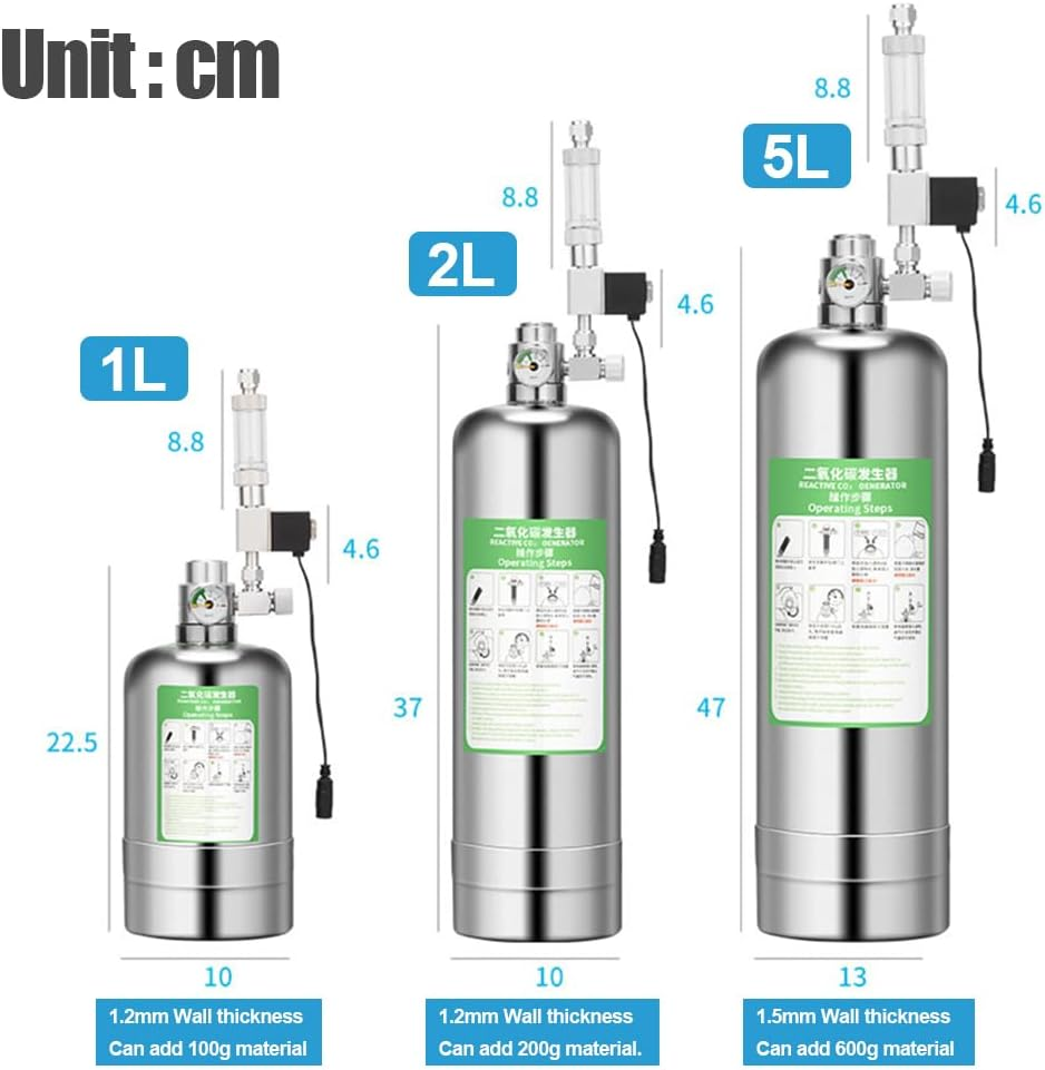 CO2 Generator System Kit CO2 Stainless Steel Cylinder Generator System with Solenoid Valve Bubble Diffuser Carbon Dioxide Reactor Kit for Plants Aquarium image number 3