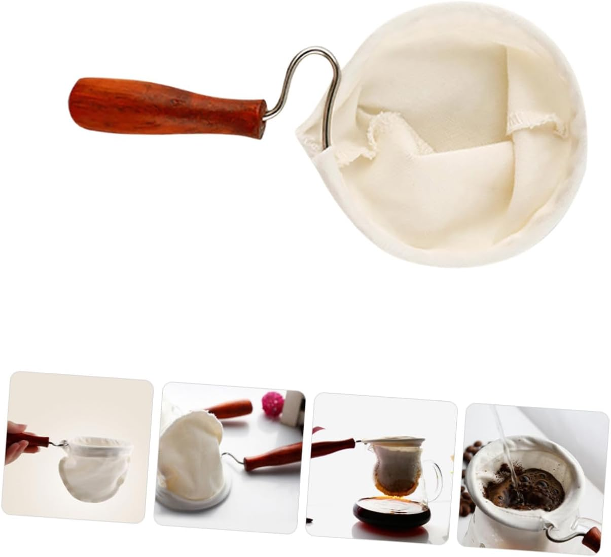 GETAJGHSD 2Pcs Flannel Coffee Filter Bags with Non-Slip Wooden Handle Reusable Washable Coffee Grounds Sock for Tea Brewing at Home Office image number 6