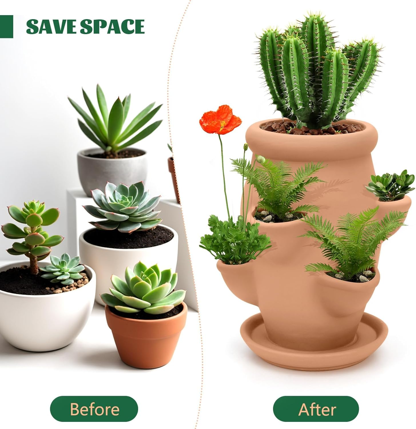 Strawberry Tower Pot Planter, Vertical Multi Pocket Ceramic, Terracotta Flowerpot Decorative Gardening Accessories, Strawberry Succulent Planter Tower for Outdoor Plants image number 5