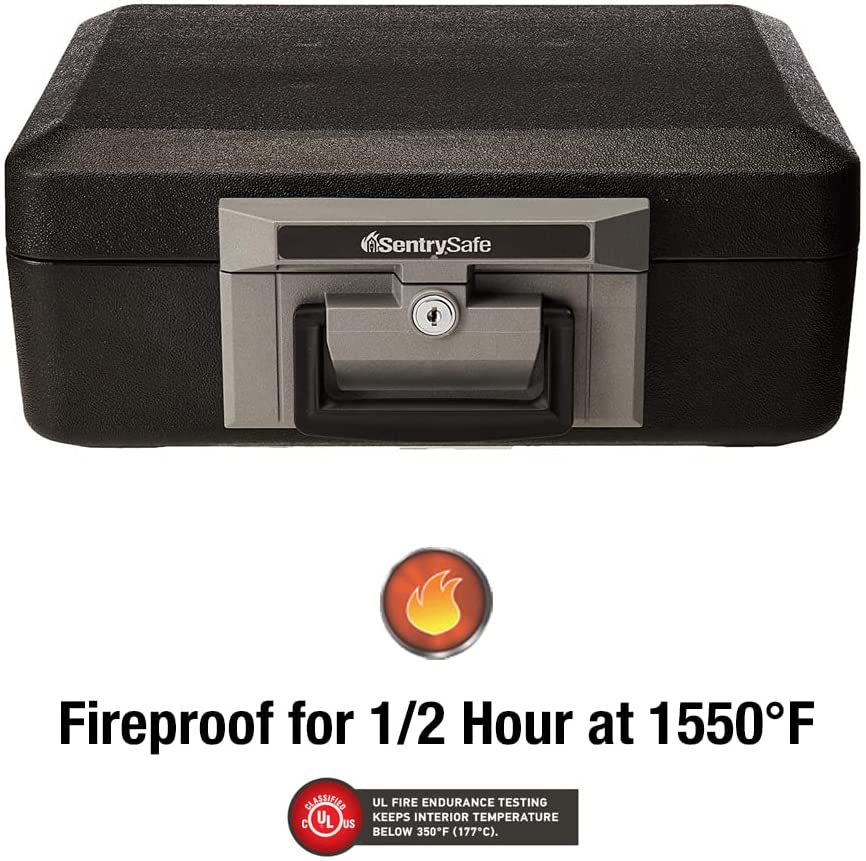 Sentrysafe Fireproof Safe Box with Key Lock, Chest Safe with Carrying Handle to Secure Valuables and Jewelry, 0.25 Cubic Feet, 6.3 X 15.3 X 12.1 Inches, 1160 image number 3