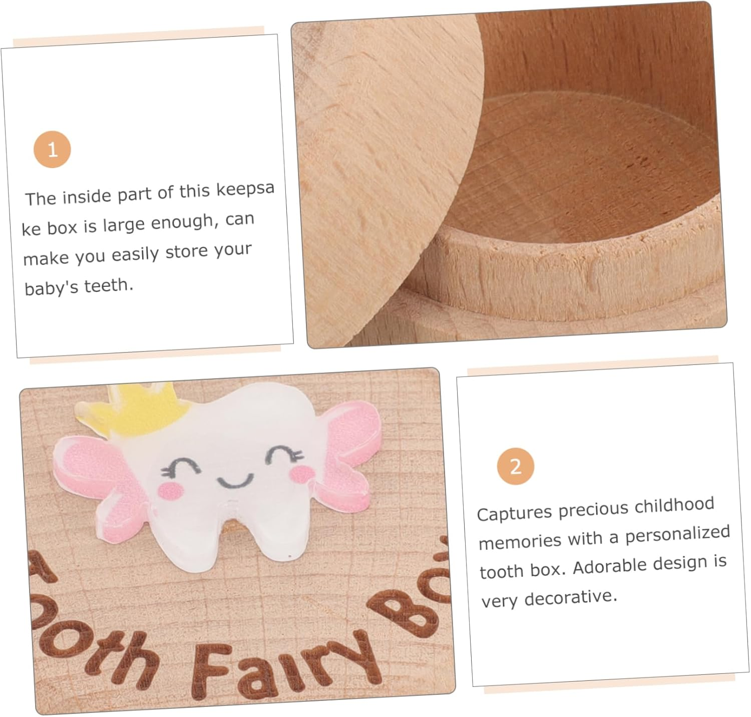 Wooden Tooth Holder Box Fetal Hair Saver Organizer for Boys and Girls Teeth Container image number 2