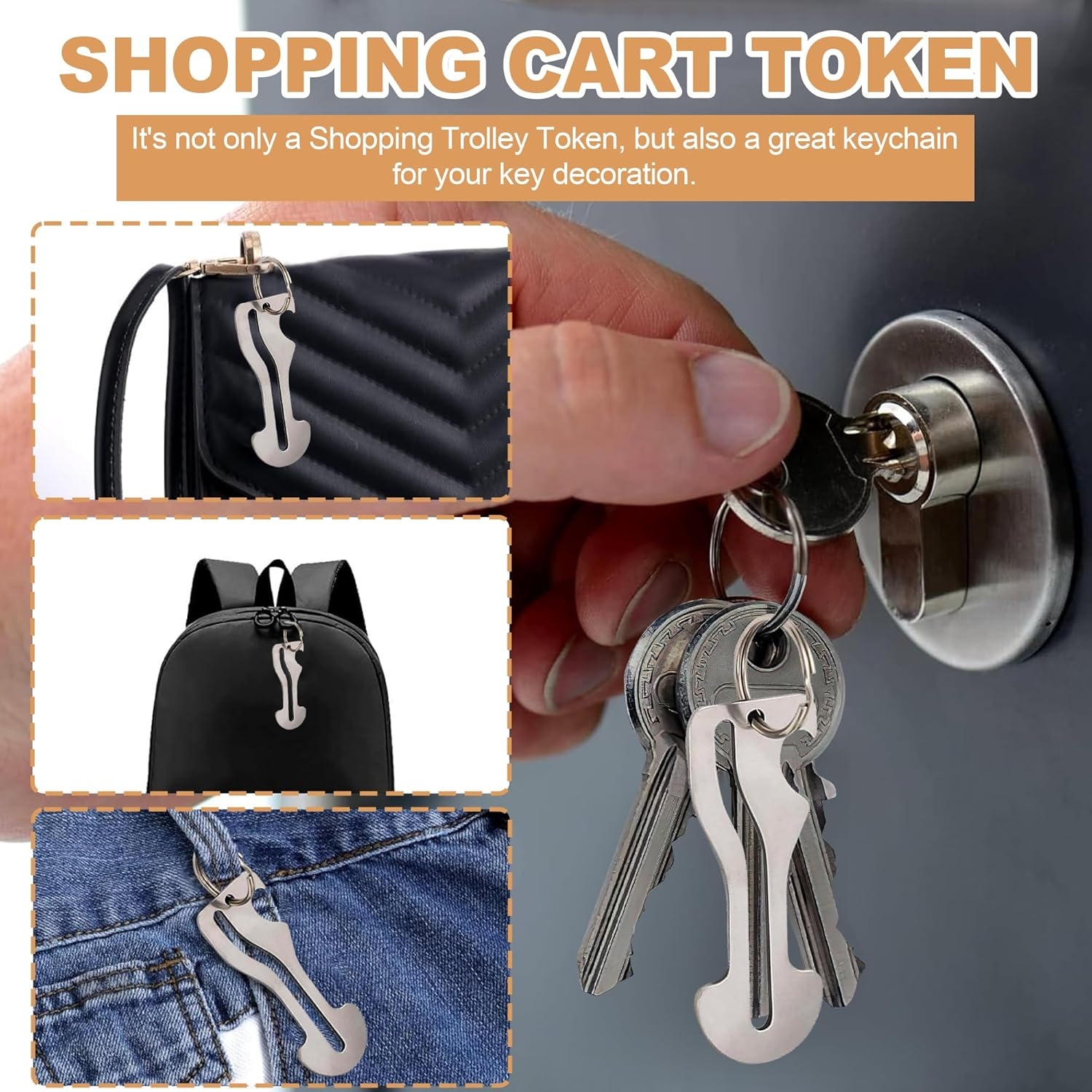 Stainless Steel Trolley Key & Shopping Trolley Token - Portable Unlock Key Ring for Supermarket & Convenience Store 10Pcs image number 3