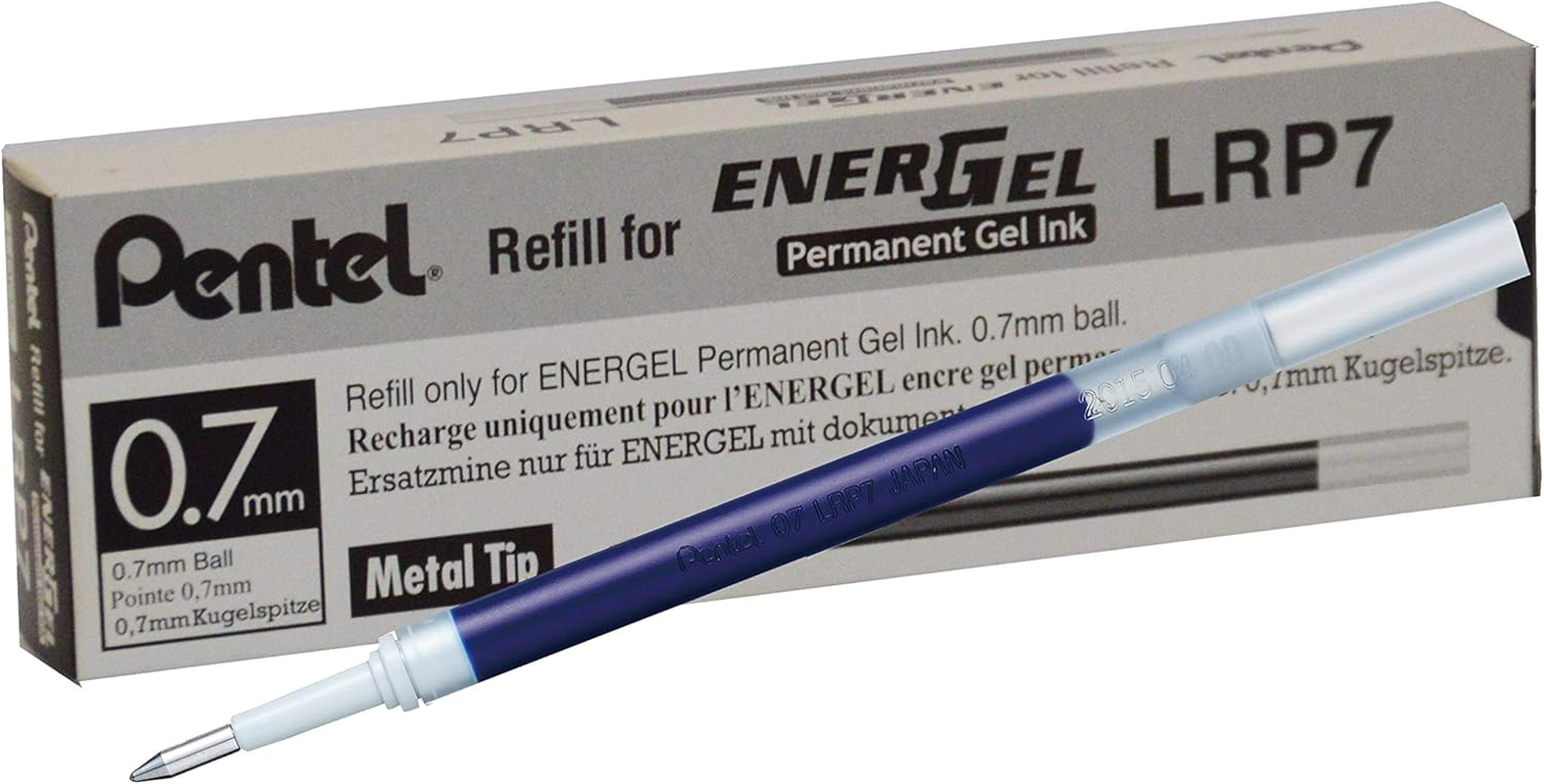 Pentel Energel Permanent Gel Ink Refill 0.7Mm Medium Nib Blue Ink, Box of 12 Refills (LRP7-C) image number 1