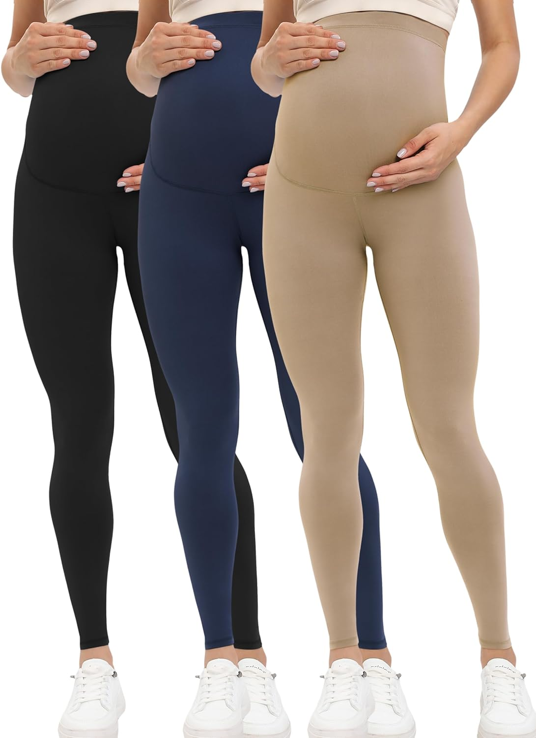 Buttergene Women'S Maternity Leggings over the Belly Pregnancy Active Wear Workout Yoga Tights Pants, 2Pack