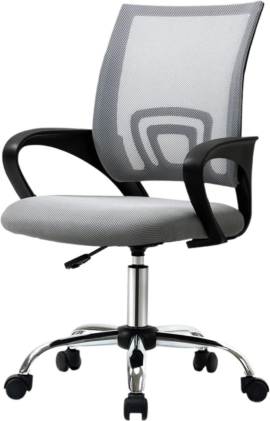 Oikiture Computer Desk Chair with Mid-Back and Lumbar Support Home Office Chair Armrest Swivel Chair for Home and Office Use Black