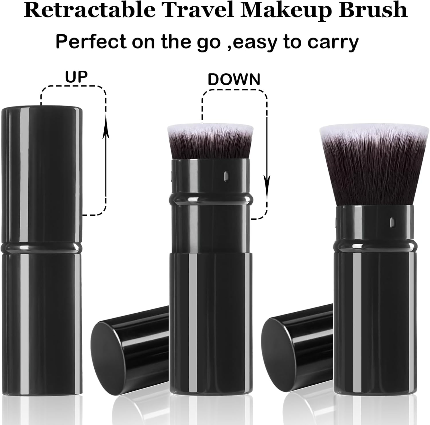 Keriloo Retractable Makeup Brush 2 Pack, Travel Kabuki Powder Foundation Makeup Brush Face Blush Brushes for Blending Liquid, Blush, Bronzer, Buffing, Sunscreen,Flawless Cosmetics image number 4