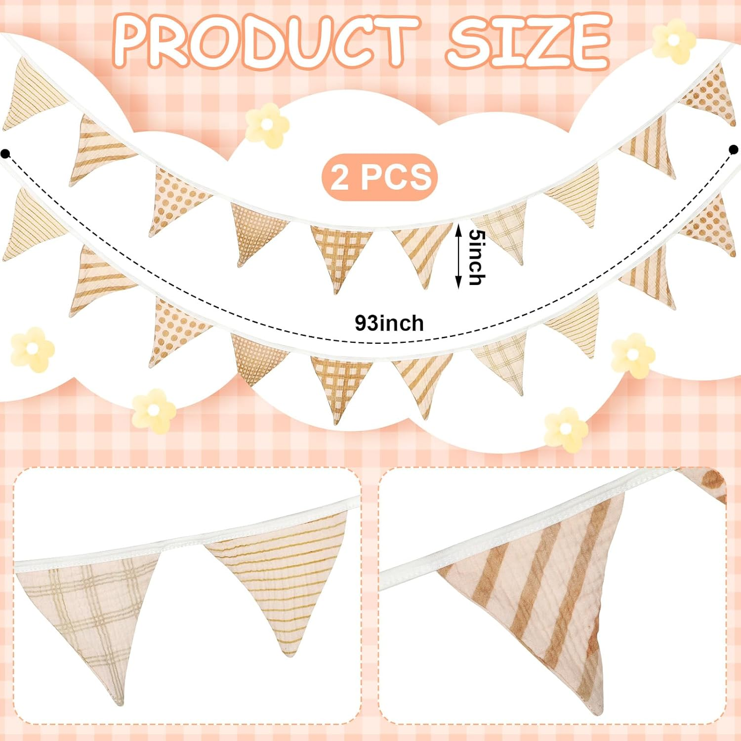 Oudain 17 Ft Pennant Banner, 2 Pcs Triangle Bunting Flag Multicolor Baby Garland Hanging Flag Banner for Wedding Birthday Baby Shower Parties Events Nursery Decor, Each 8.5 Ft in Length (Vivid Color) image number 4