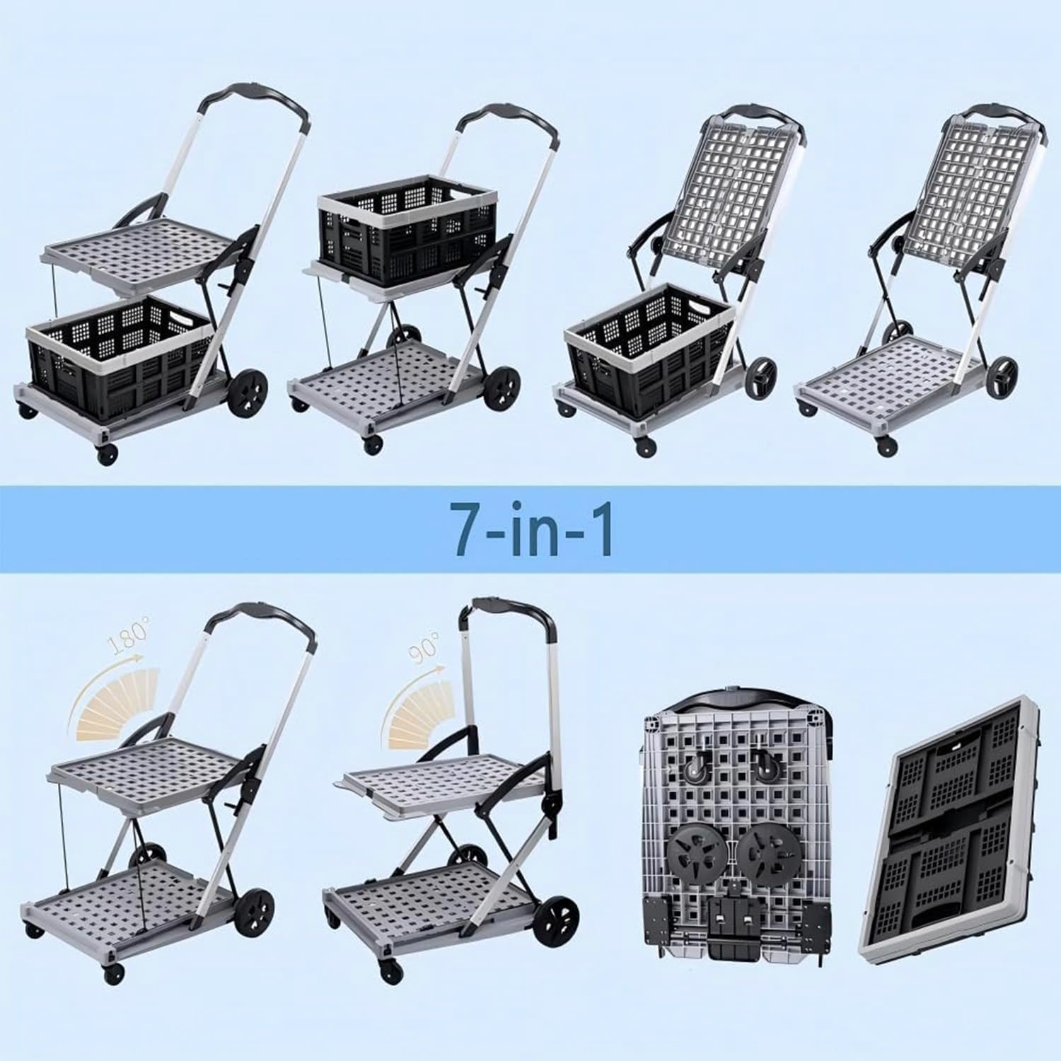 Folding Shopping Cart 2 Tier Multi Use Mobile Trolley Functional Collapsible Carts with Wheels and Removable Folding Storage Crates, for Groceries,Camping,Garage, Supermarket (Single Layer) image number 1