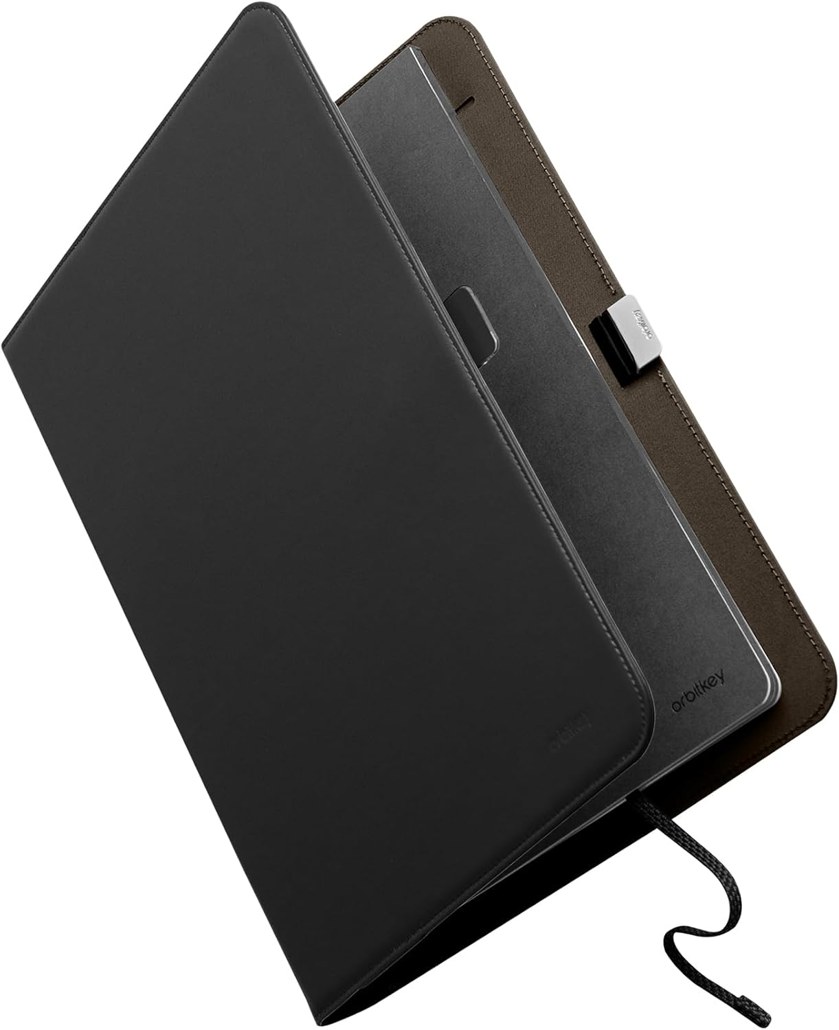 Orbitkey Compendium &ndash; Premium Vegan Leather & Recycled Fabric &ndash; Leather-Free Notebook Cover - Elastic Cord Closure, Hidden Card Slots & Pen Holder &ndash; Professional Organiser & Document Folio (Black, A4)