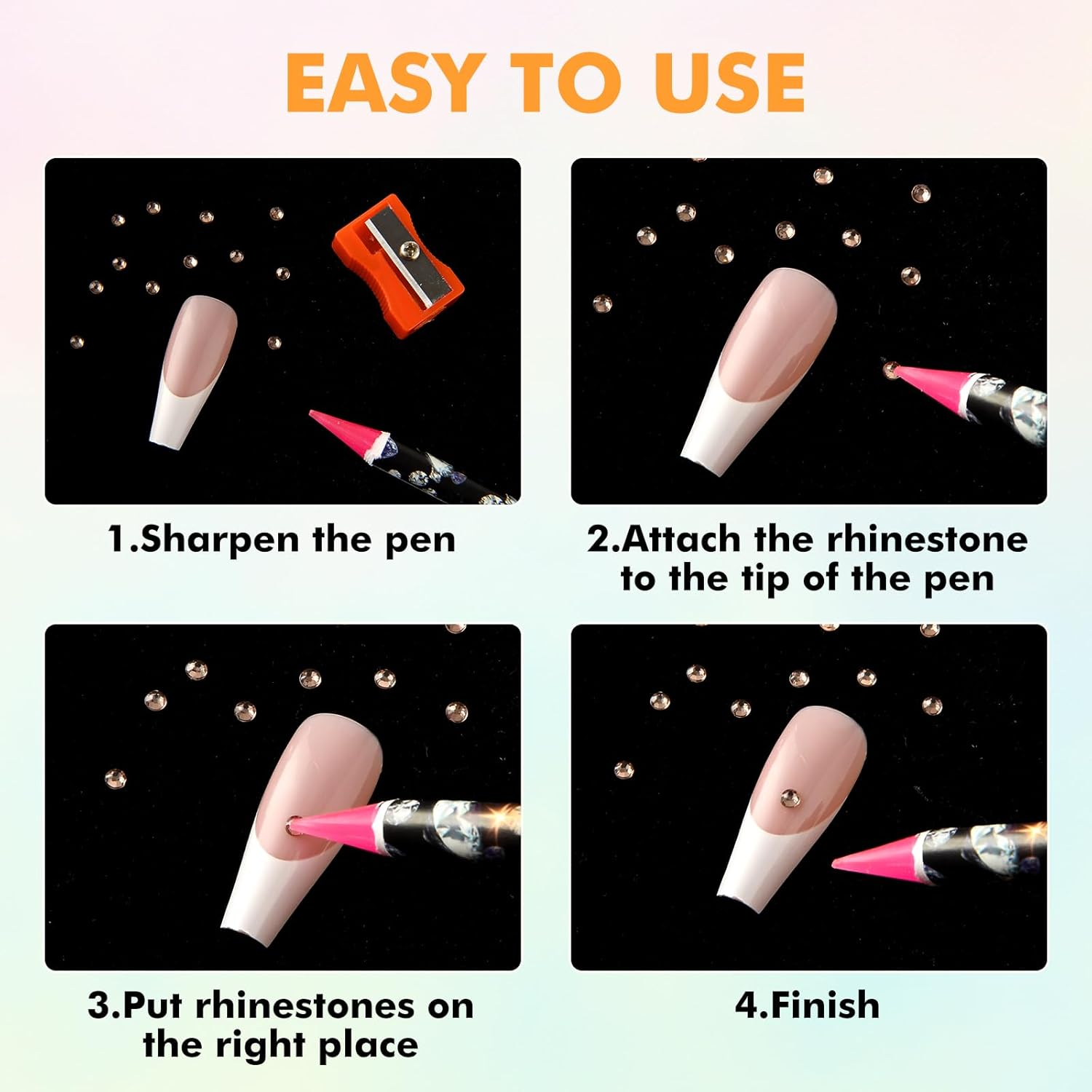 Rhinestone Picker for Nail Gems - 4Pcs Self-Adhesive Wax Pencil for Diamonds Applicator - DIY Nail Tool with Dotting Accessories and Sharpener image number 6