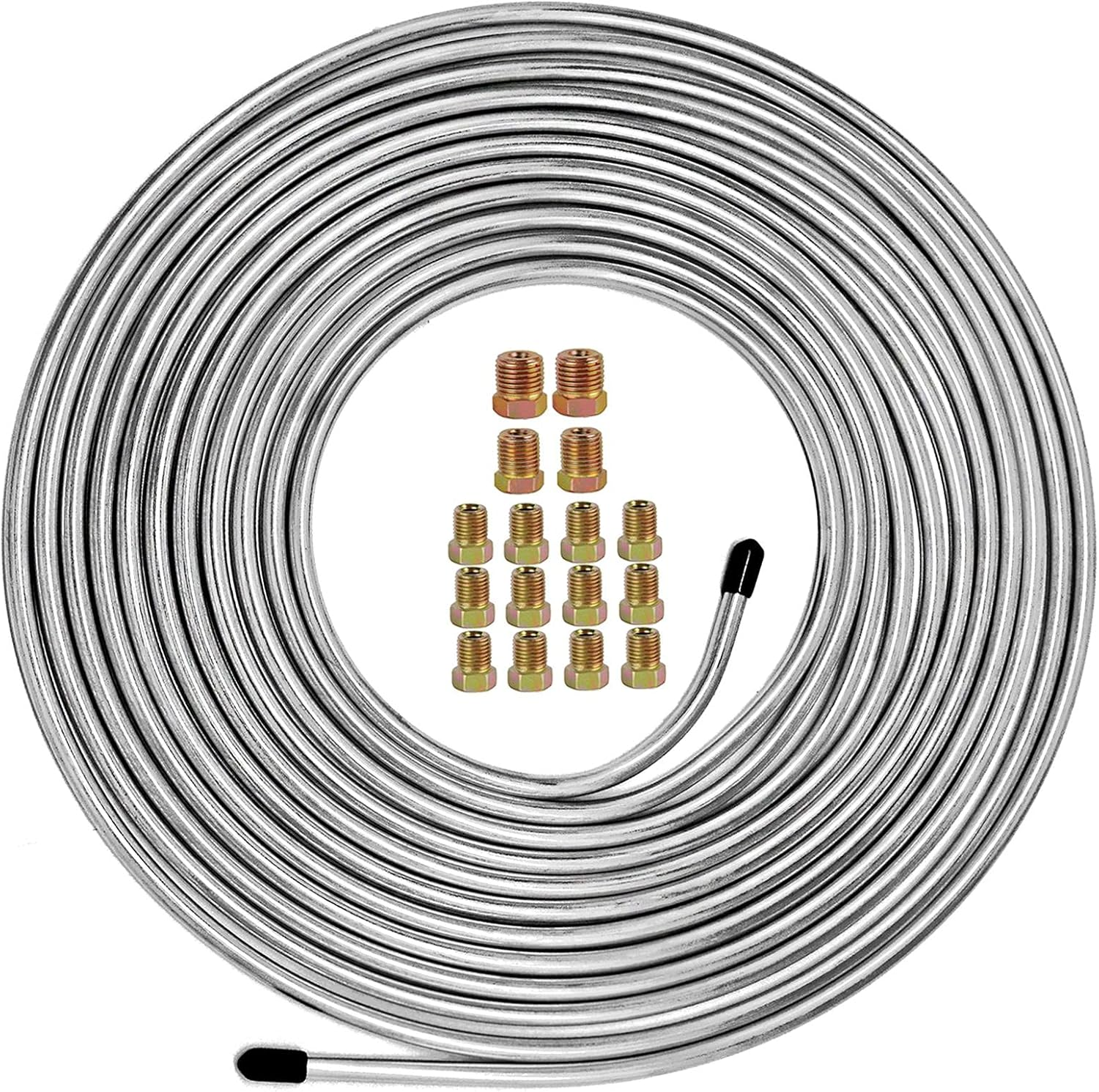 25 Ft. of 3/16 Brake Line Tubing Kit - Muhize Flexible Copper Tube Roll 25 Ft 3/16" (Includes 16 Fittings)