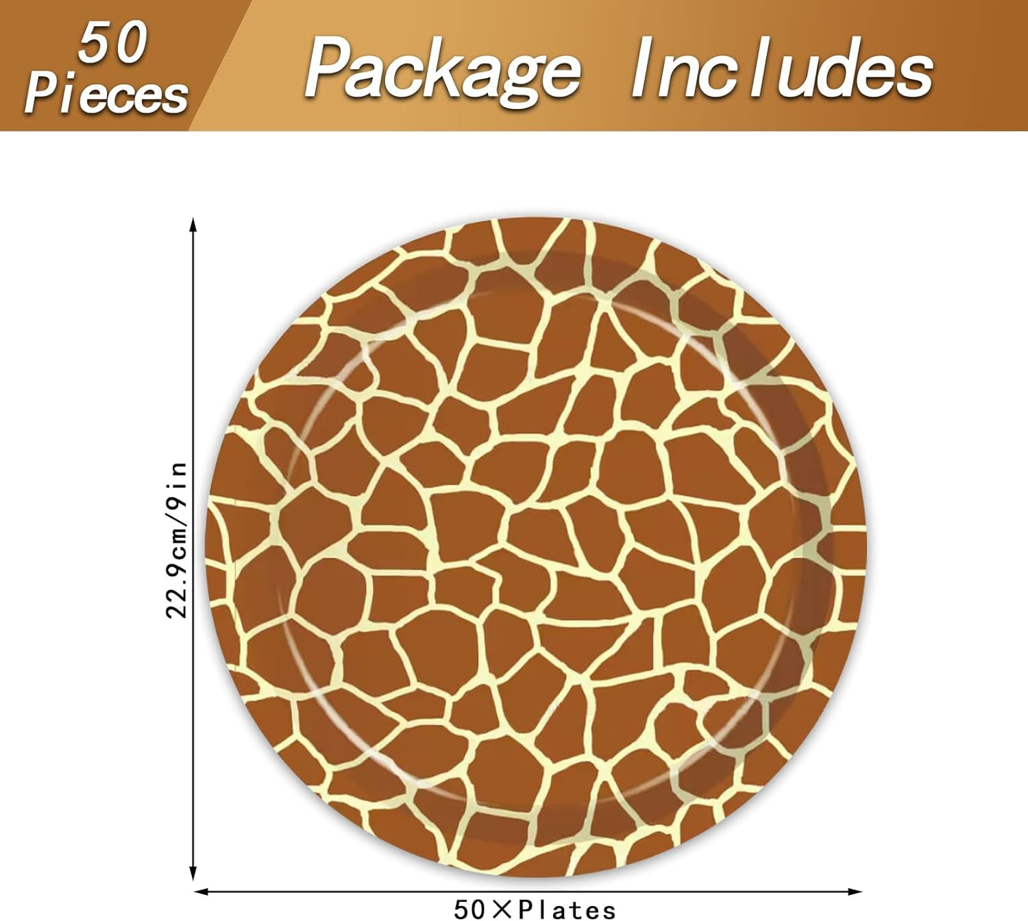 50PCS Giraffe Print Plates 9 Inch - Jungle Safari Party Supplies, Animal Print Food Trays for Birthday, Baby Shower, Jungle Party Decorations image number 1
