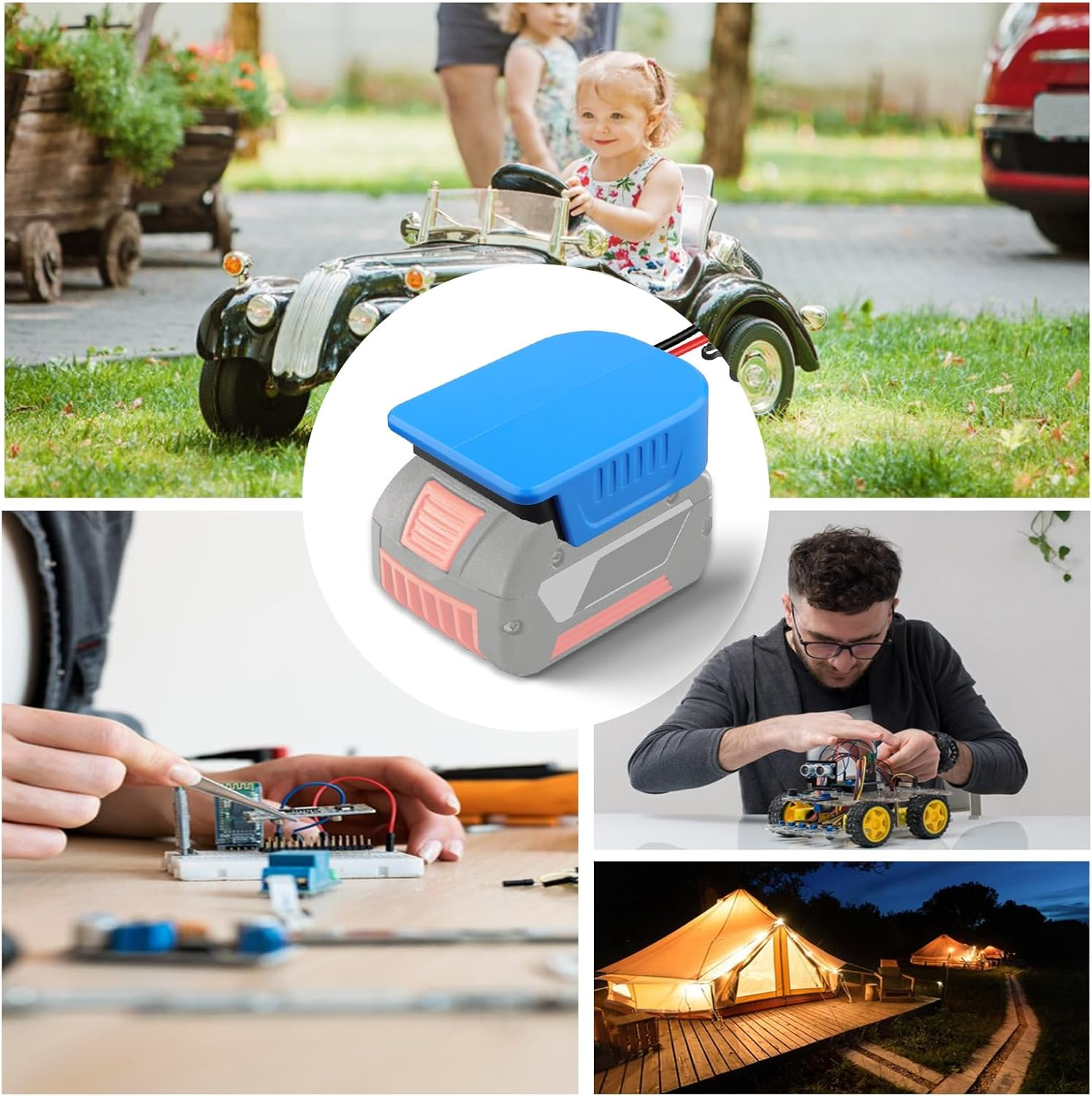 2 Packs Power Wheel Adapter for Bosch Professional 18 V System GBA Battery Adapter Converter Kit with Fuses, Wire Clamps, 14AWG Wire, Power Connection for DIY RC Car Toy, Robotics and RC Truck image number 4