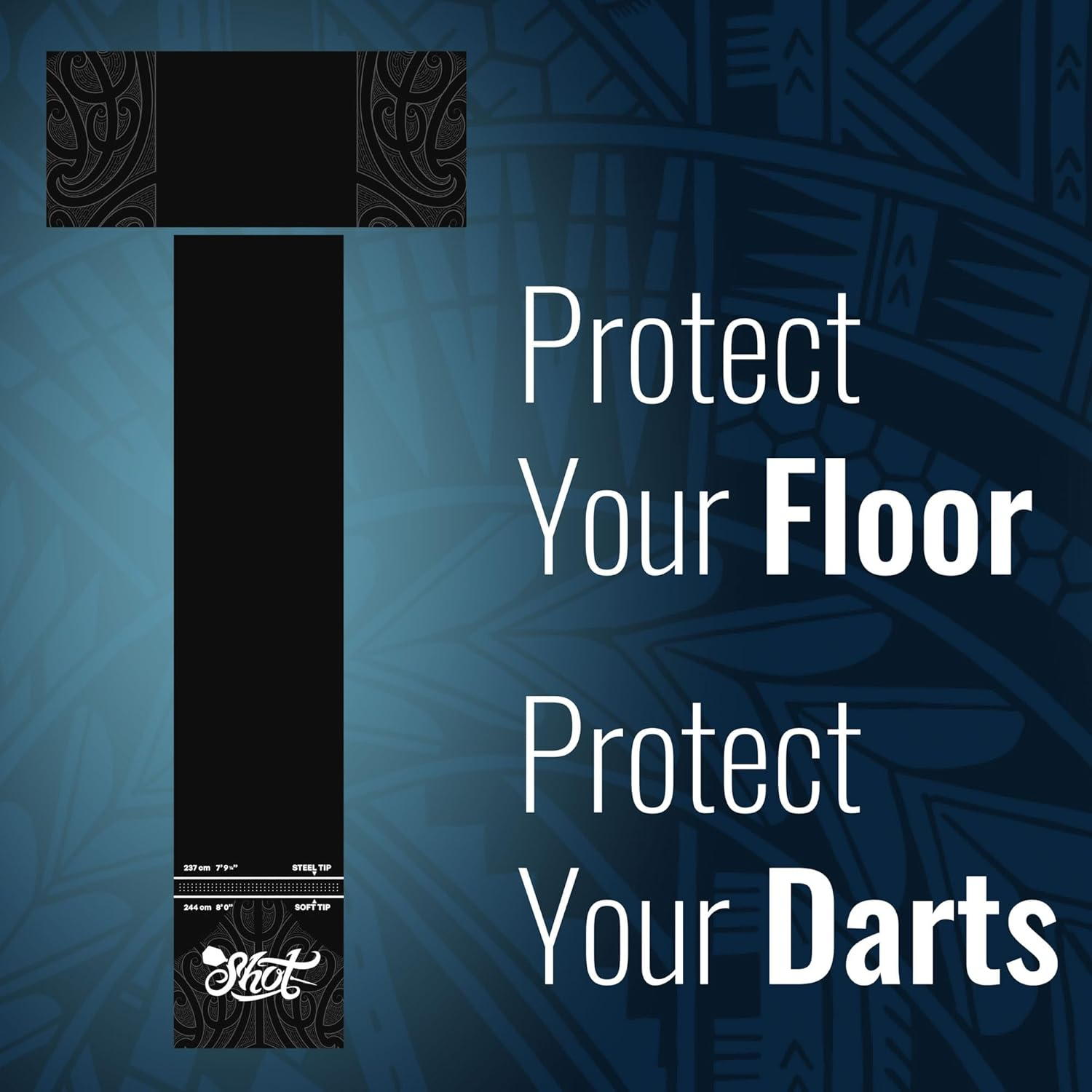 Shot! Darts Professional T Dart Mat-Dart Points and Flooring Protector-Heavy Duty Pro Darts Mat-(9Ft 8" X 2Ft 0") image number 2