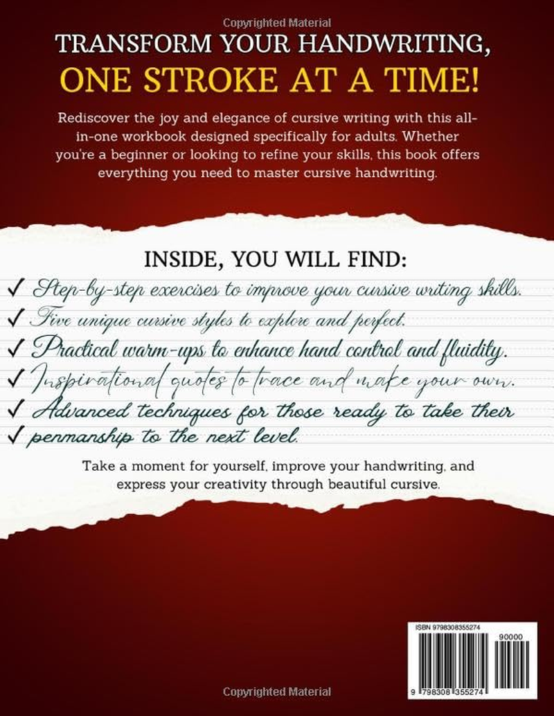 Penmanship Workbook for Adults: Cursive Handwriting Workbook and Practice Guide to Master Cursive and Calligraphy