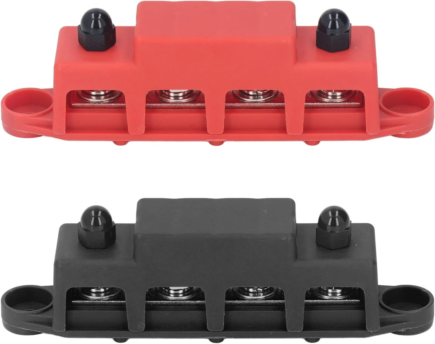 HISUEKIG Power Distribution Block, 4 Terminal Bus Bar M8 Screw 250A DC 48V, for Car Boat Marine, Brass Zinc Alloy ABS Materials, Neatly Store and Wire, Reliable Working, Wide Applications image number 1