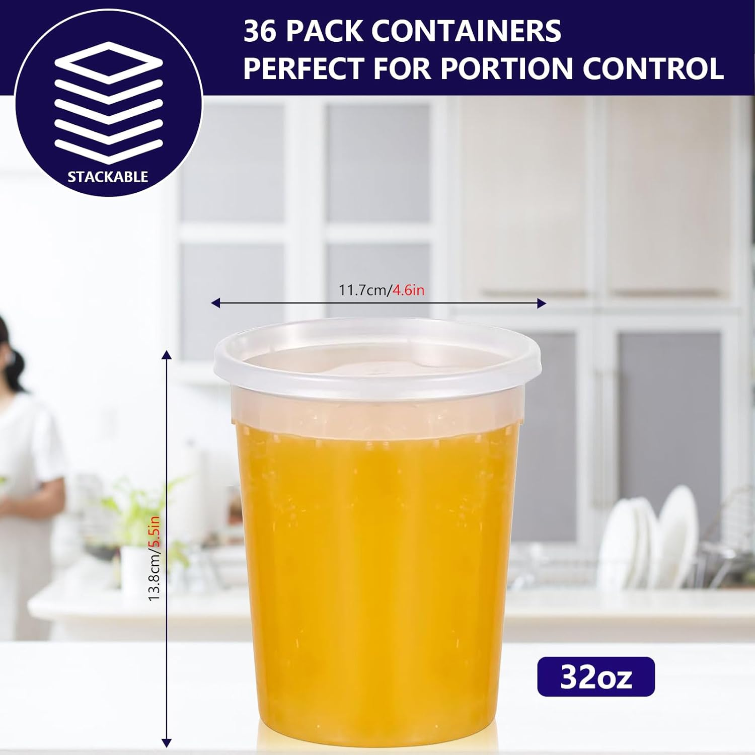 36-Pack 32 Oz Plastic Deli Food Containers with Lids, Leakproof, Bpa-Free, Microwave/Freezer/Dishwasher Safe image number 5