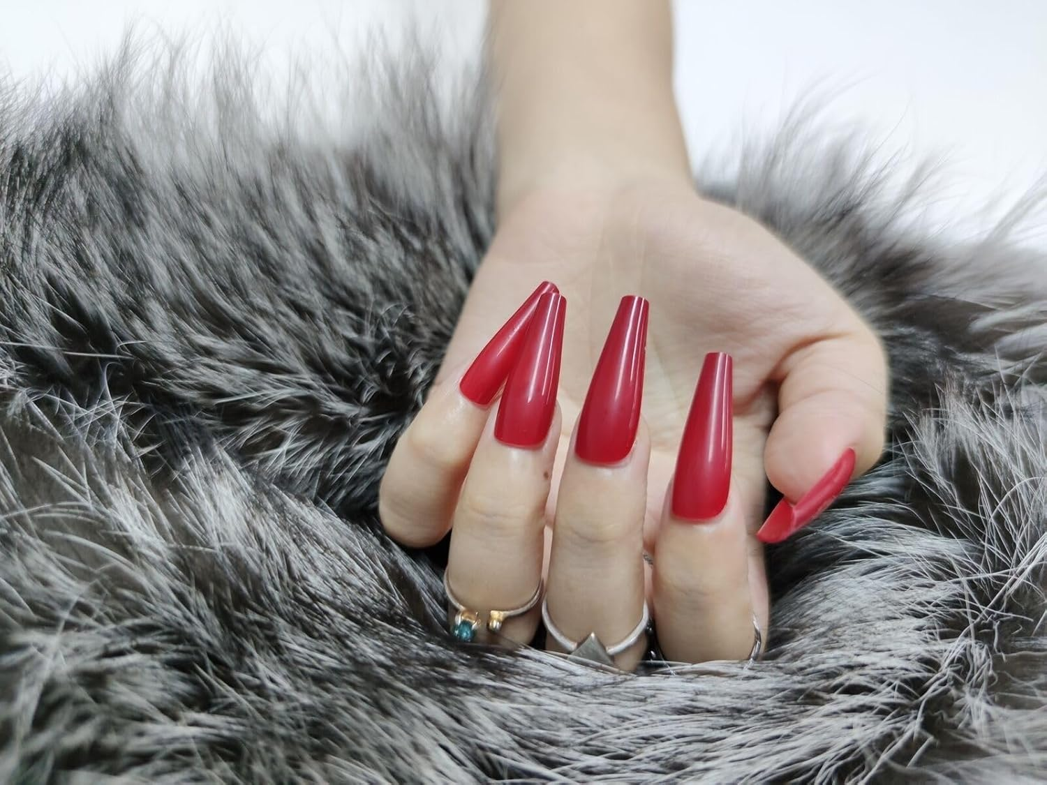 Press on Nails Fake Long Coffin Nail Tips Red Glossy 20 Pcs image number 4